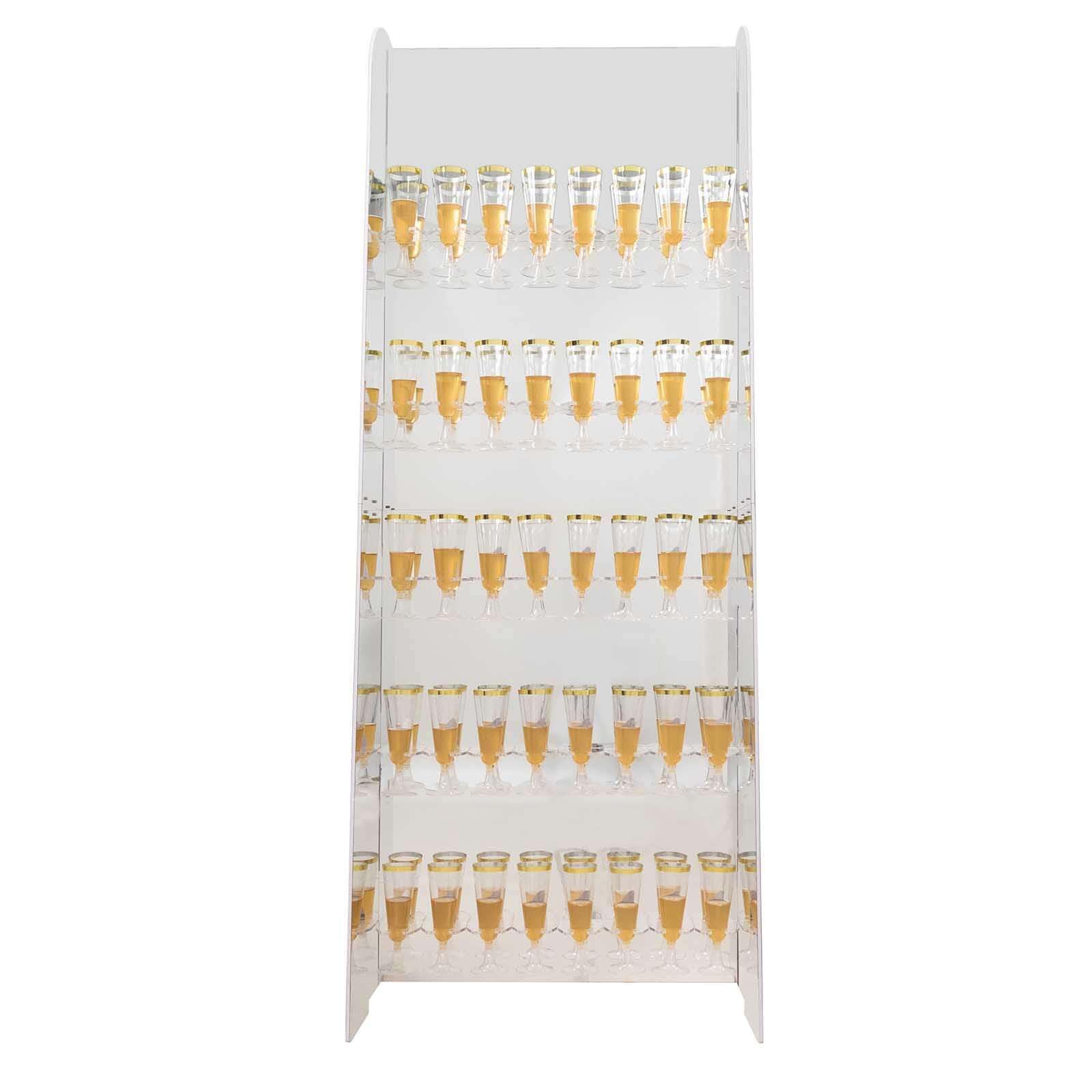 Efavormart Silver Mirror Finish 5-Tier Wine Glass Stemware Rack - 40 Champagne Flute Holder with Foam Board Wall Stand (5ft) - Perfect for Bars, Restaurants, and Home Wine Storage Organization