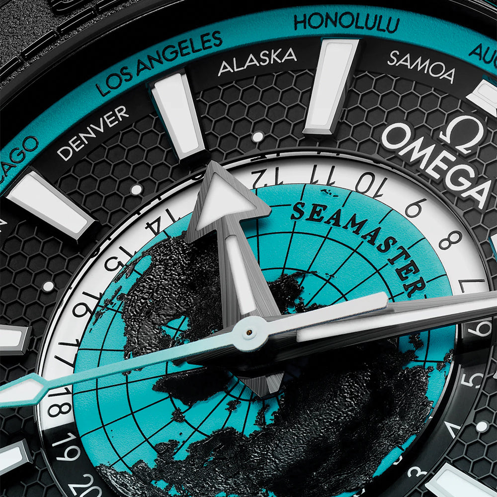 Omega Seamaster Planet Ocean 600M Black Ceramic 45.5mm Men's Dive Watch with Black & Turquoise Dial on Rubber Strap - Professional Scuba Diving, Luxury Water Sports & Formal Occasions