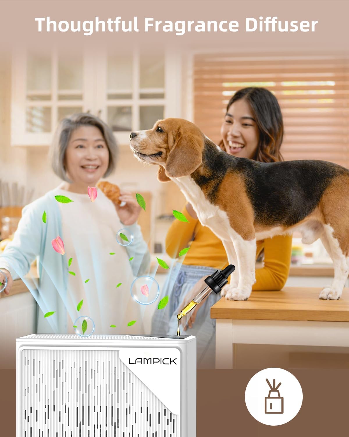 LAMPICK H13 True HEPA Air Purifier for Large Rooms up to 1736 sqft - Pet Hair & Allergen Remover with PM2.5 Detector, Sleep Mode, Night Light & Fragrance Sponge - Ideal for Bedroom, Living Room & Office Use