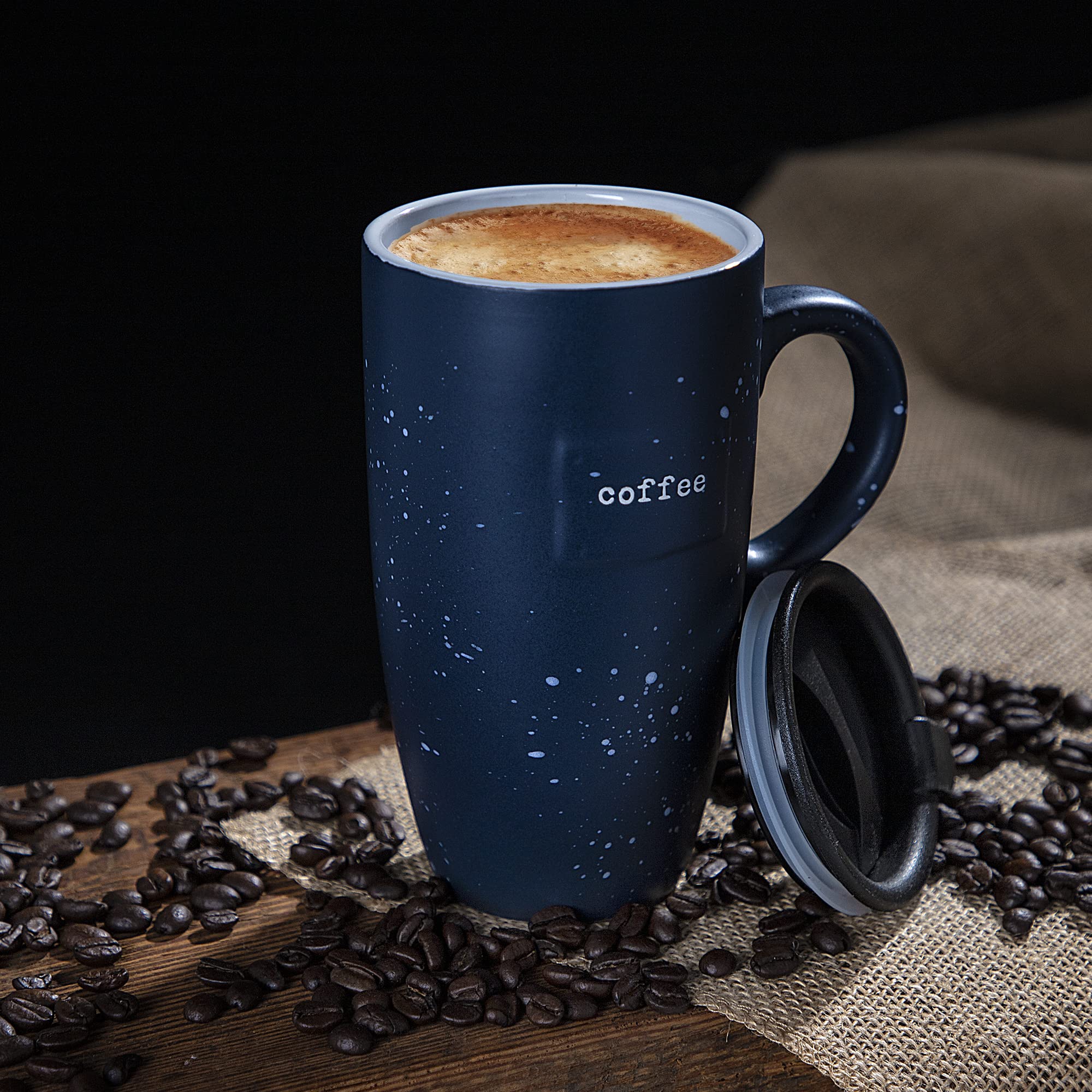 Sheffield Stoneware Travel Mug - 20oz Navy Blue Speckled Coffee Cup with Lid for Tea, Latte & Hot Chocolate - Perfect for Commuting