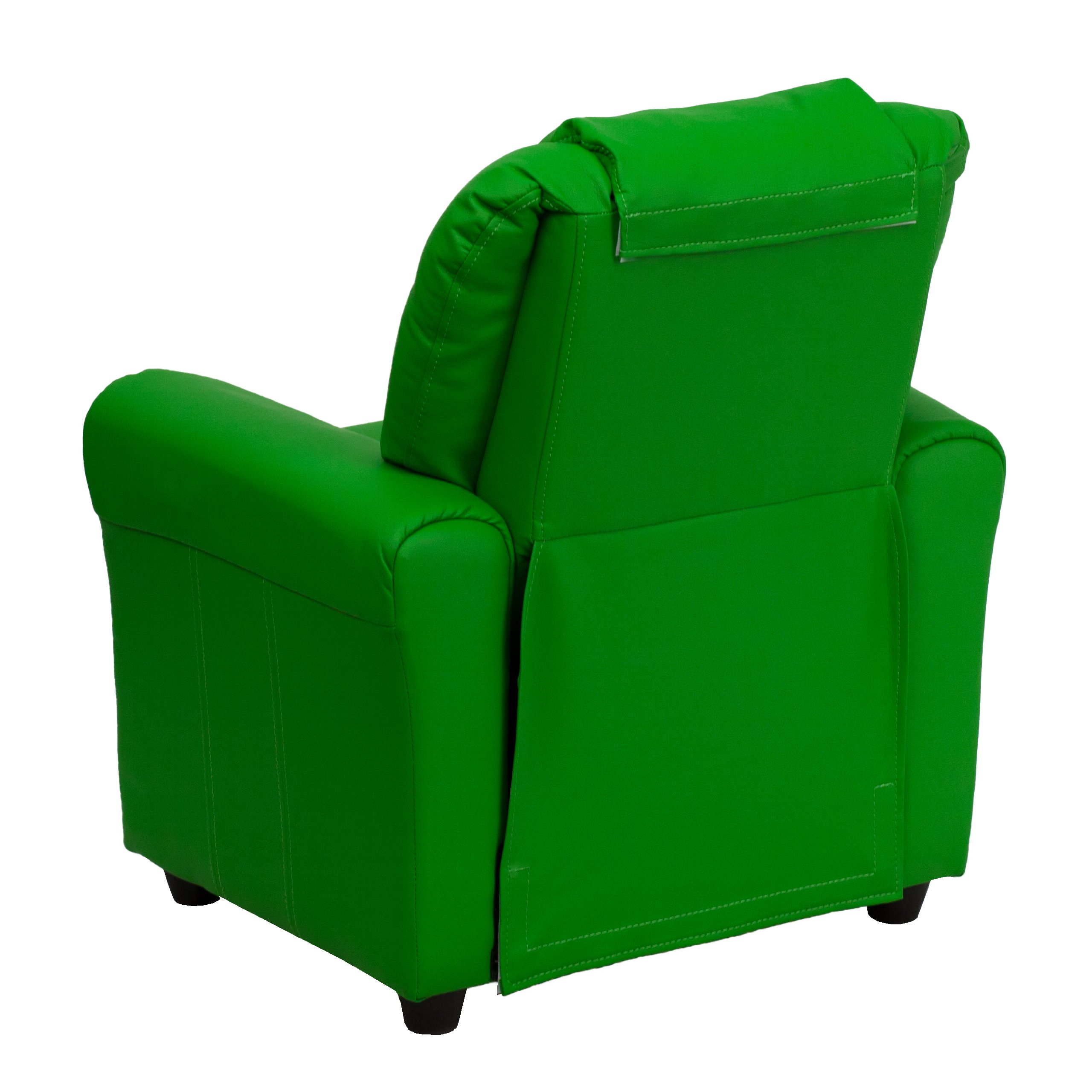 Comfortable Green Vinyl Kids Recliner Chair with Cup Holder & Headrest - Perfect for Playrooms, Bedrooms & Movie Nights
