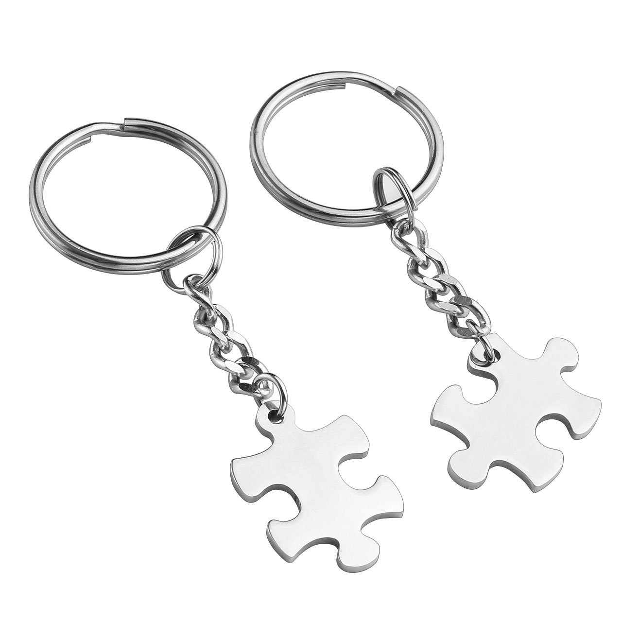 Personalized Engraved Couple Necklaces & Keychains - His and Hers Matching Puzzle Dog Tag Pendants with Gift Box - Romantic Anniversary Gifts for Couples, Valentine's Day, Wedding, Engagement