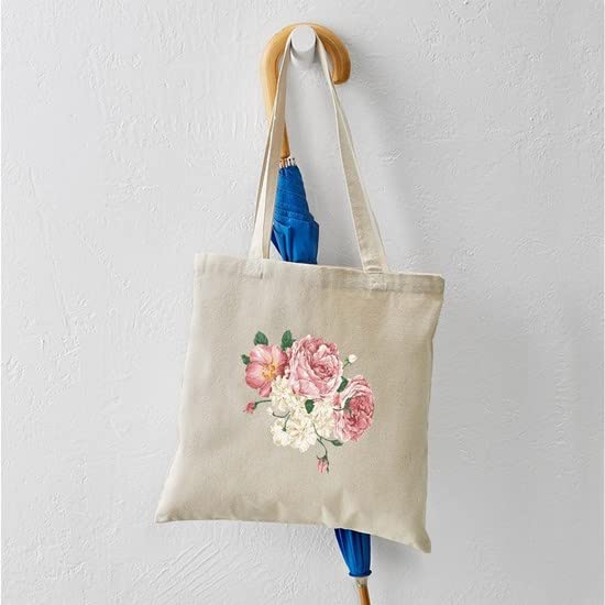 Pink Roses Floral Canvas Tote Bag - Reusable Eco-Friendly Shopping Bag for Women | Perfect for Groceries, Beach Trips & Farmers Market