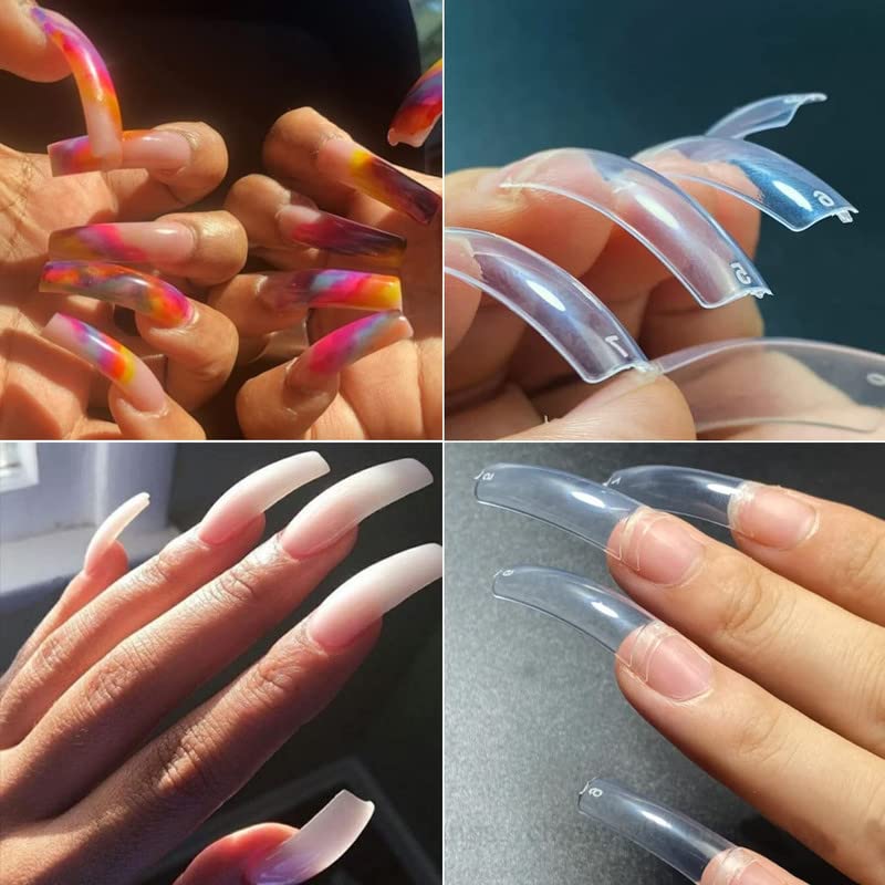 FAMEZA 100 Pcs Curved Nail Tips Kit with Box - Tapered Square Hawk Curve Fake Nails, Half Cover Clear Press On Nails for Salon & DIY Nail Art (10 Sizes) - Perfect for 80s 90s Retro Style, Parties & Special Occasions