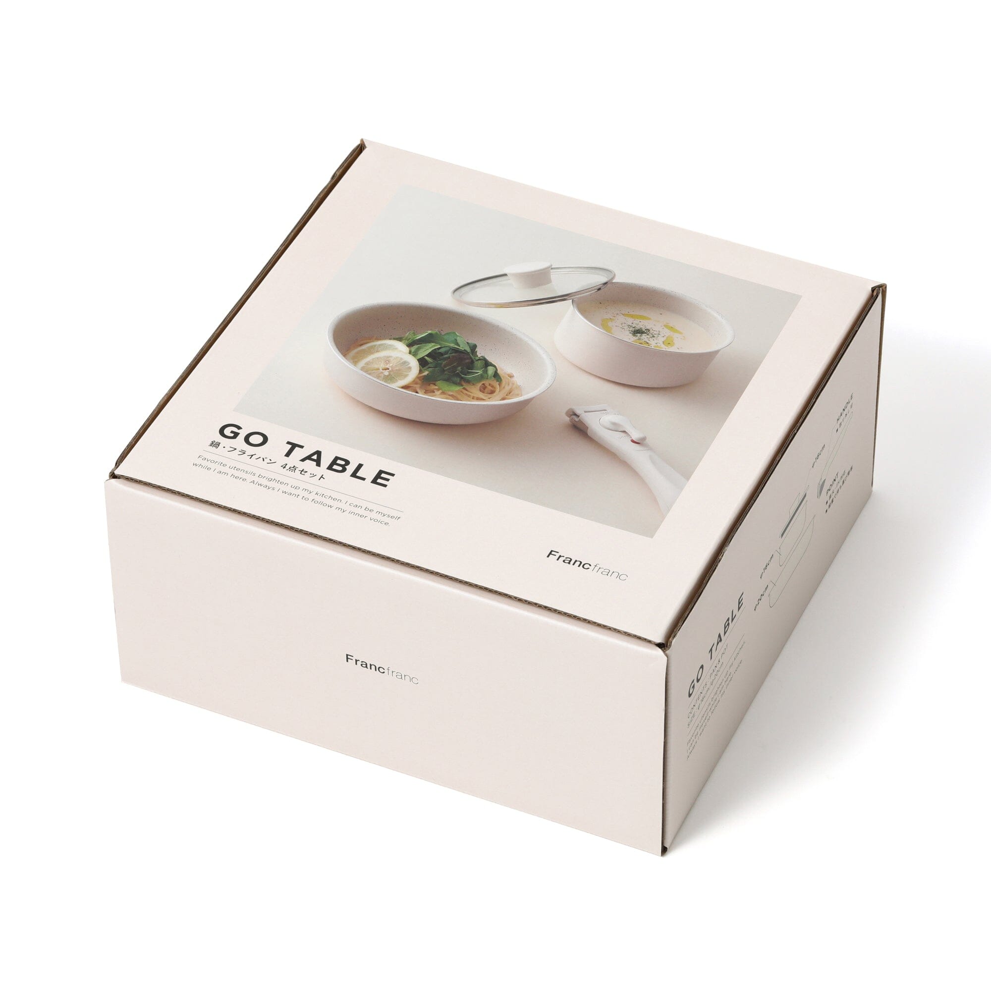 4-Piece Go Table Pot and Pan Set in Ivory - Nonstick Cookware for Kitchen, Cooking, and Serving - Perfect for Home, Dorm, or Camping Use