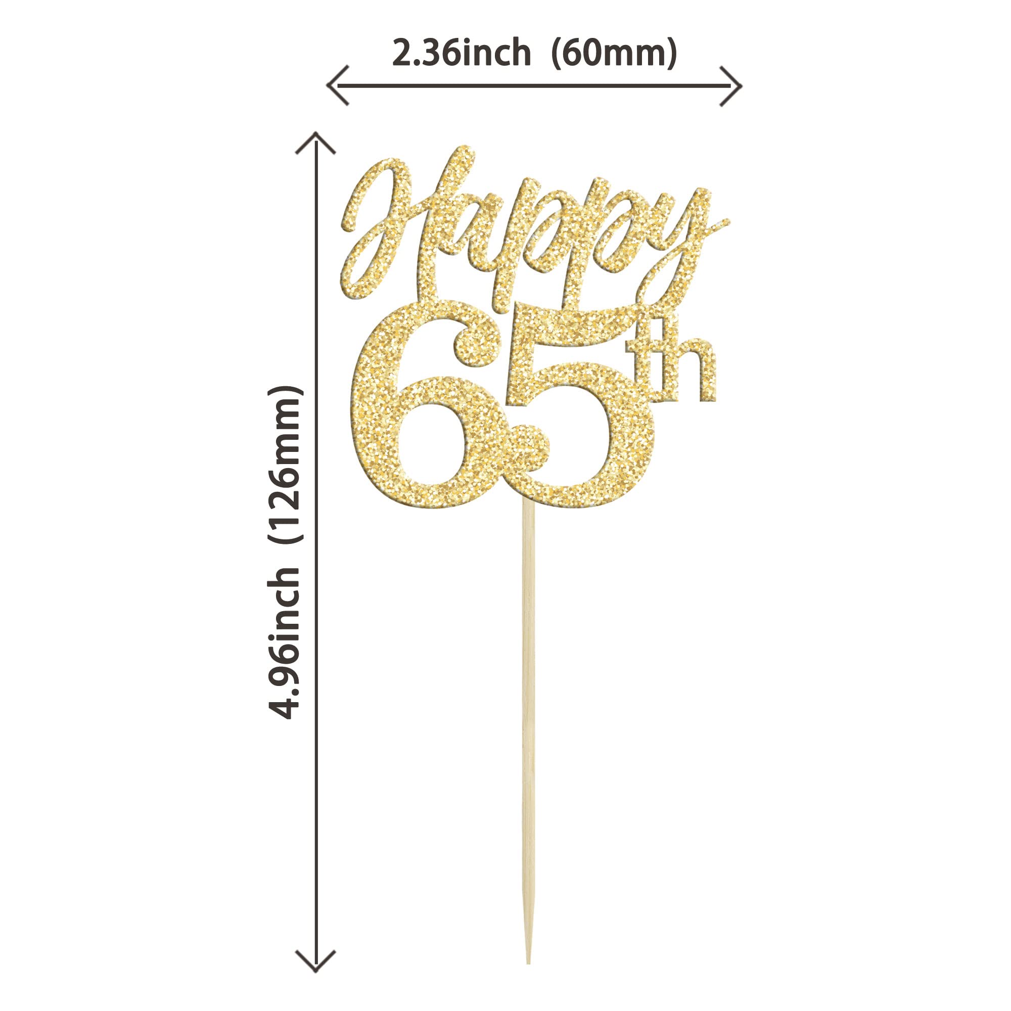 24Pcs Gold Glitter Happy 65th Birthday Cupcake Toppers - Number 65 Sixty Five Cheers Decorations for Anniversary, Wedding & Party Supplies | Perfect for 65th Birthday Cakes, Retirement Celebrations & Milestone Events