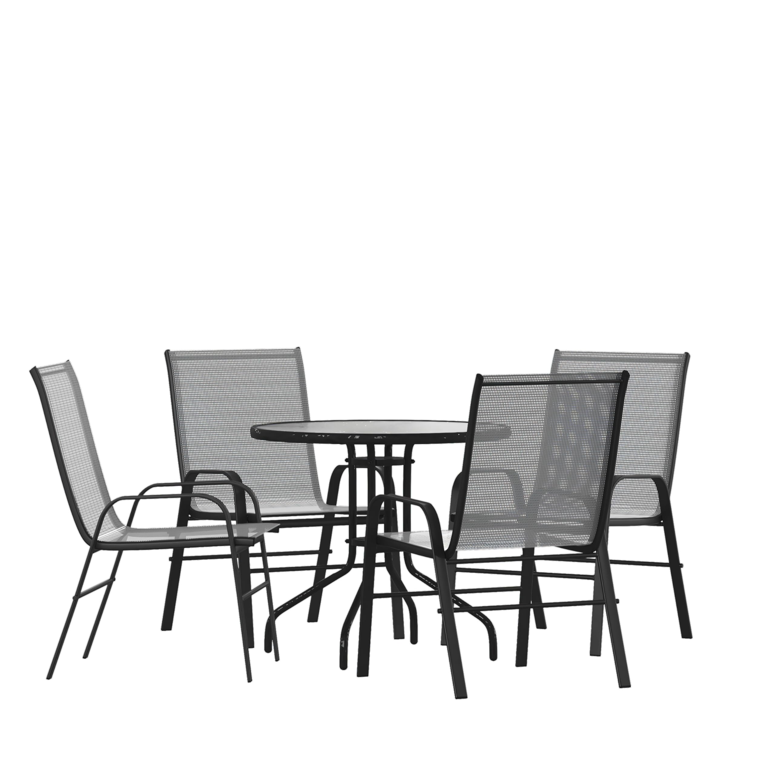 Flash Furniture Brazos 5-Piece Outdoor Patio Dining Set with 4 Gray Flex Comfort Stackable Chairs & 31.5