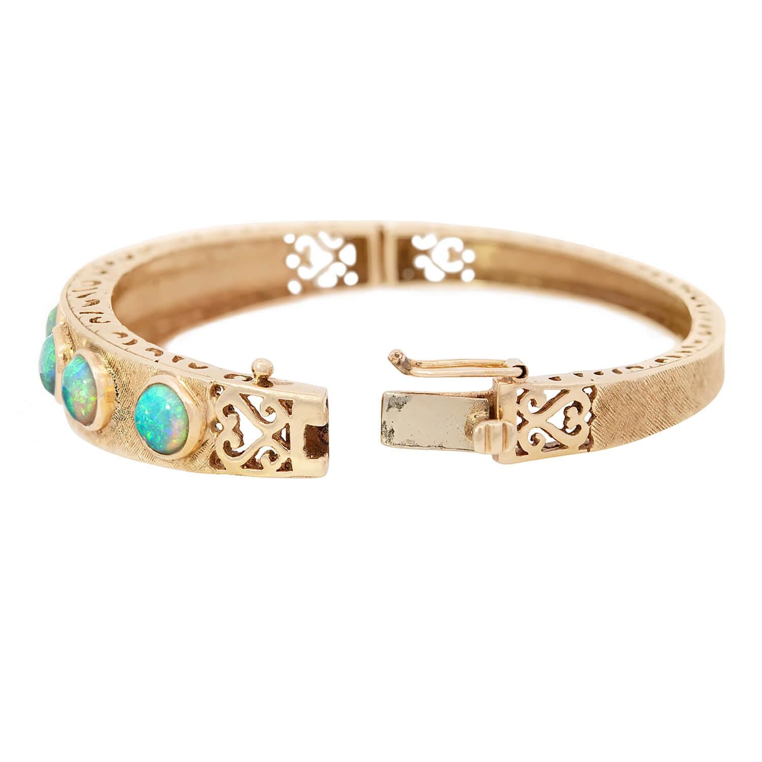 Vintage 18K Gold Opal Bangle Bracelet - Elegant Handmade Jewelry for Women, Perfect for Weddings, Parties & Special Occasions
