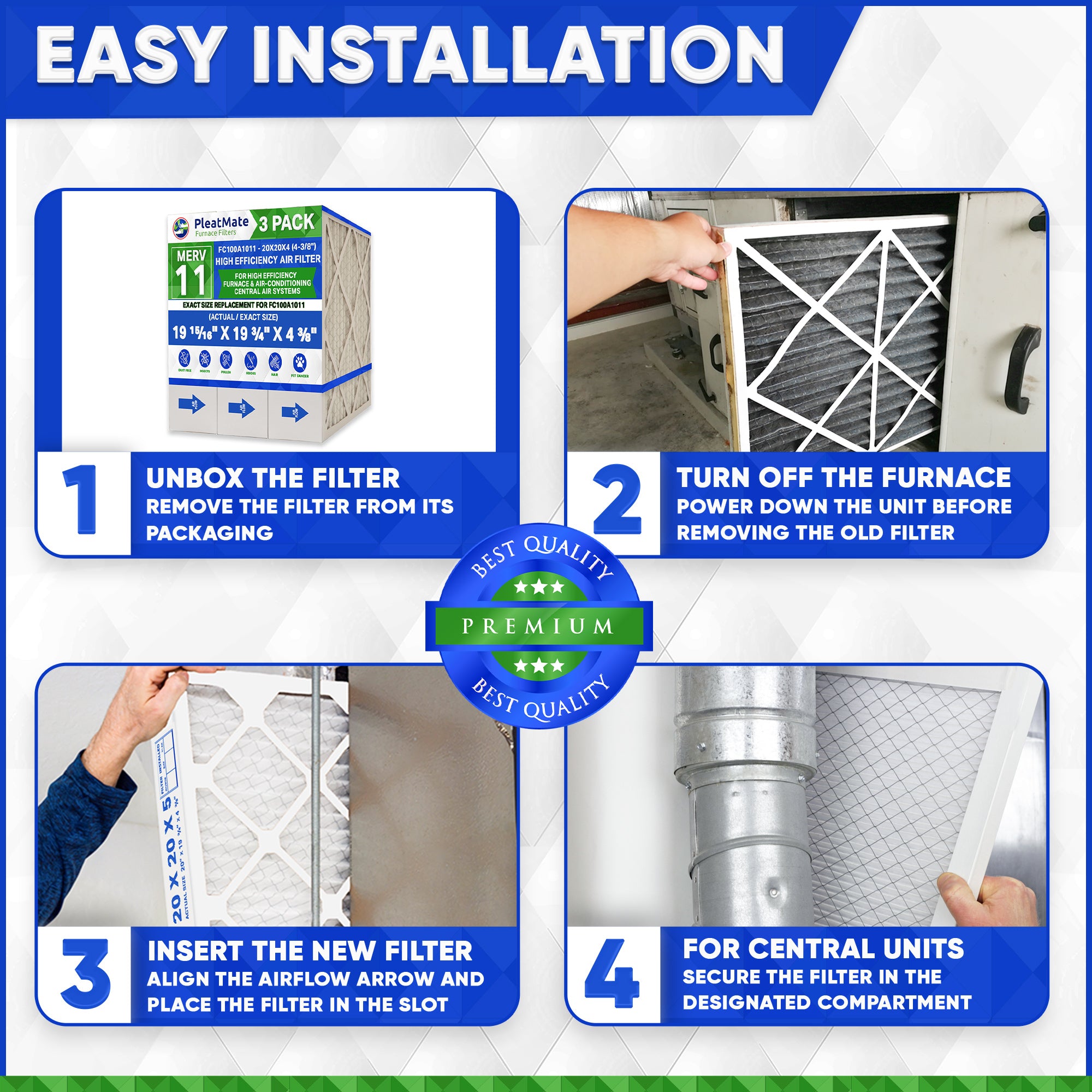 Honeywell FC100A1011 20x20x4 MERV 13 Furnace Air Filter (3-Pack) - 19 15/16