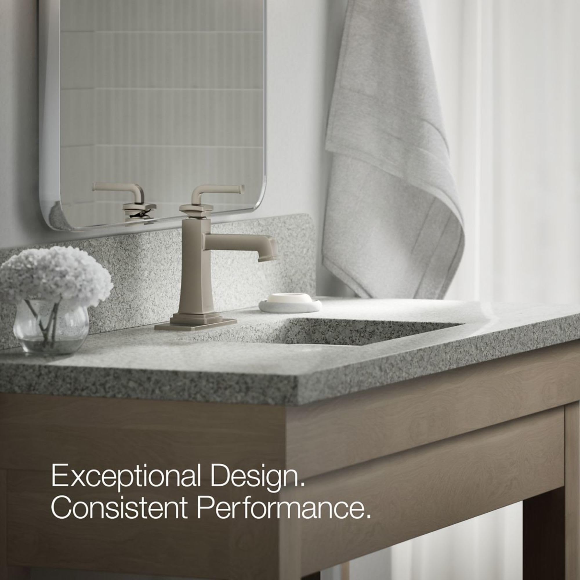 Riff Single-Handle Bathroom Sink Faucet - Modern Waterfall Spout Design for Bathroom Vanity, Powder Room & Guest Bath (Brushed Nickel Finish) - Perfect for Home Renovation & Hotel Upgrades