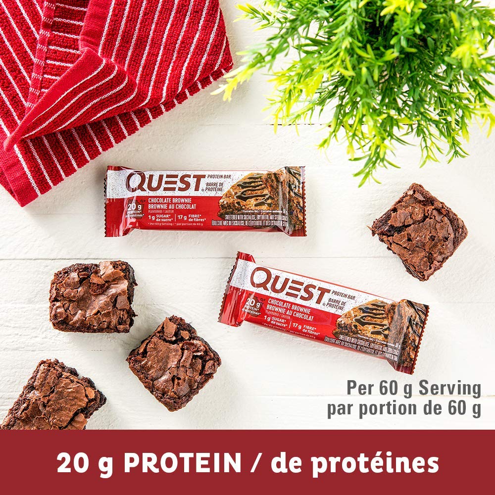 Quest Nutrition Chocolate Brownie Protein Bar - 20g Protein, 1g Sugar, High Fiber, Keto Friendly, Gluten Free - 12 Pack - Perfect for Post-Workout Recovery, Healthy Snacking & Low Carb Diet