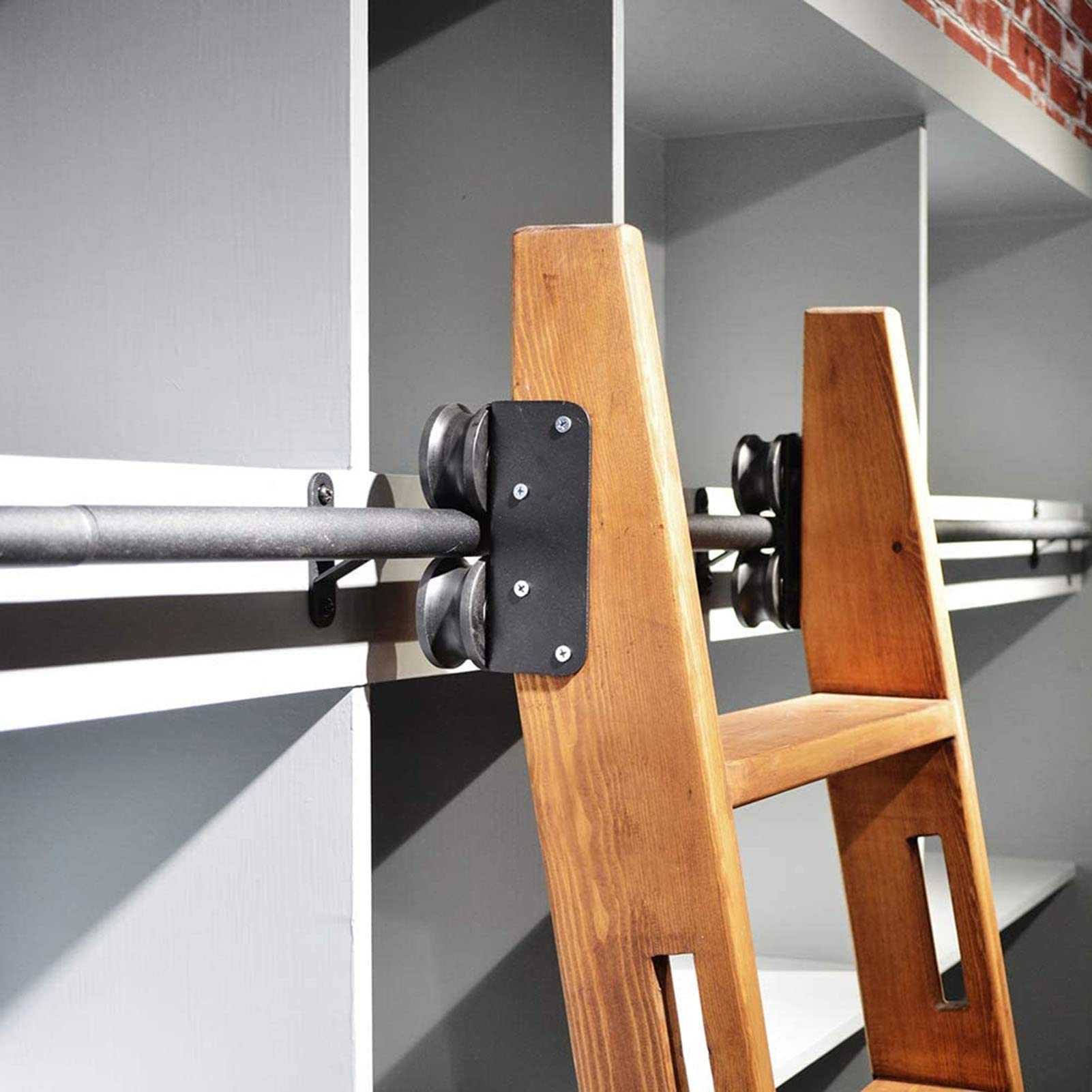 3.3ft-20ft Rustic Black Steel Round Tube Sliding Barn Ladder Track Kit - Complete Rail System for Library, Loft & Home Use (Ladder Not Included) | Durable Rolling Ladder Hardware for Indoor Spaces, Bookshelves & Storage Areas