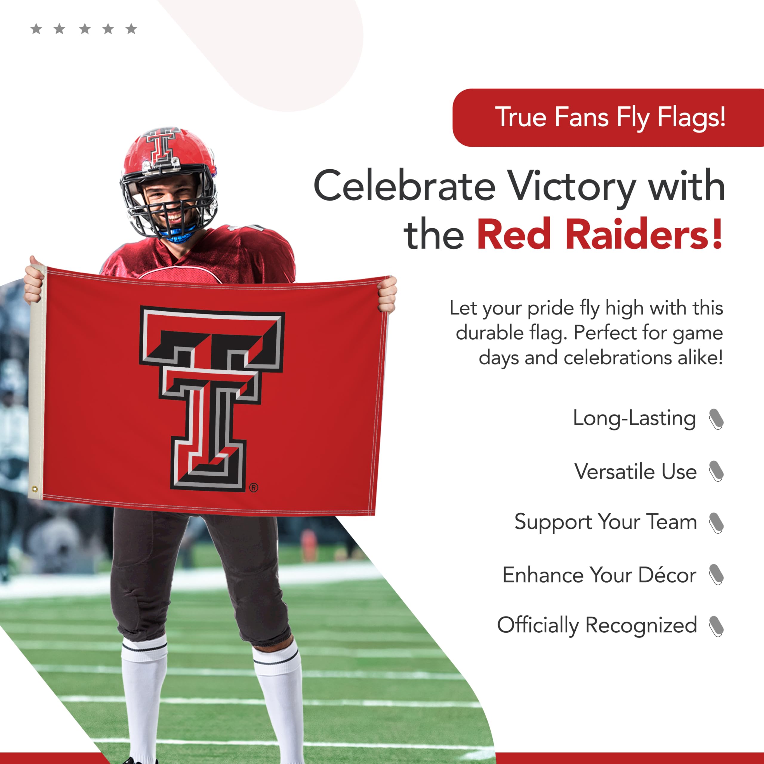 Texas Tech Red Raiders 2' x 3' NCAA Licensed College Sports Flag - Durable Nylon Banner for Game Day, Tailgating & Home Decor (Red, Black, White) - Perfect for Football Season, Dorm Room & Fan Showcase