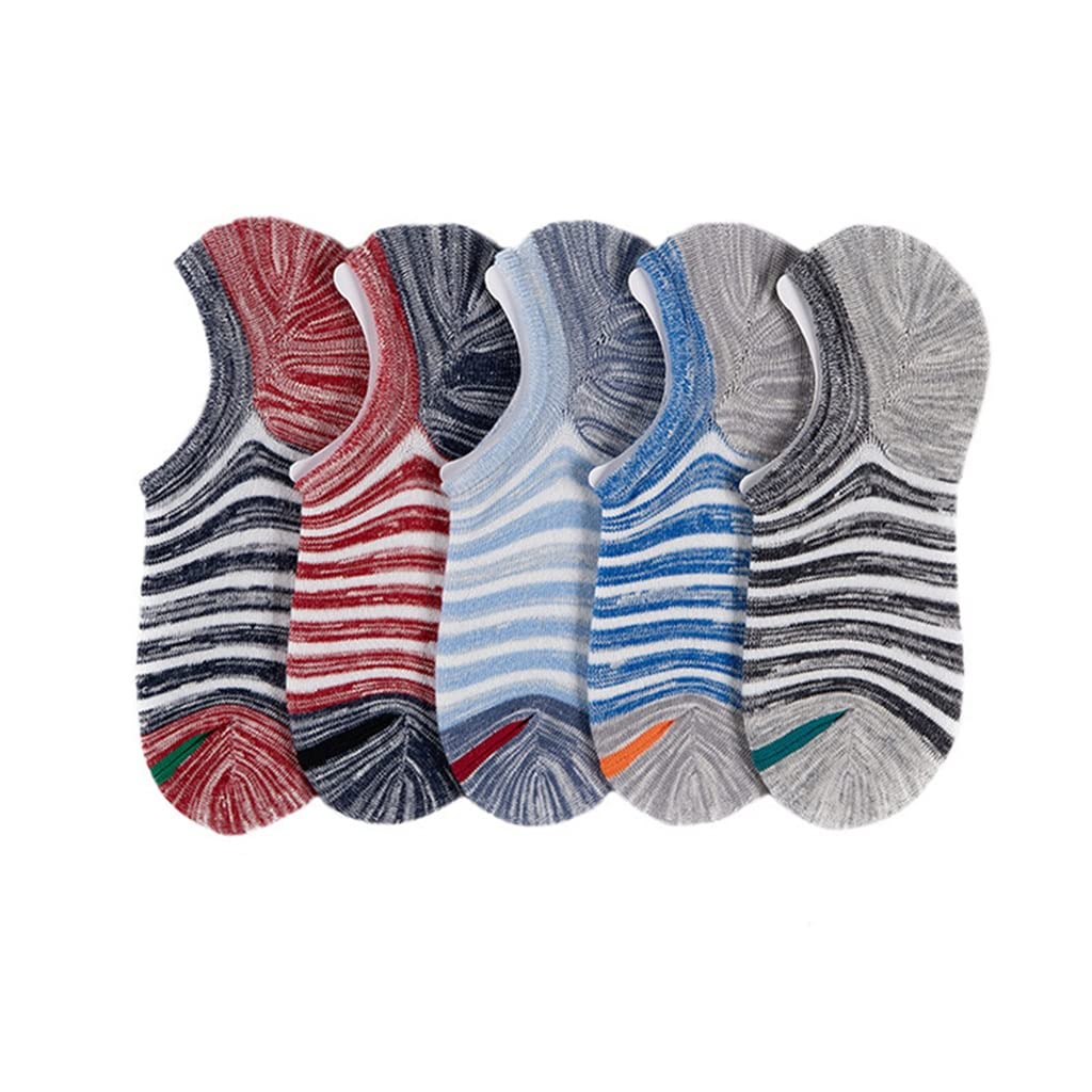 5 Pairs Men's Cotton Striped Short Socks - Soft Breathable Summer Socks with Silicone Grip for Casual Wear, Sports & Daily Use (One Size, Assorted Colors)