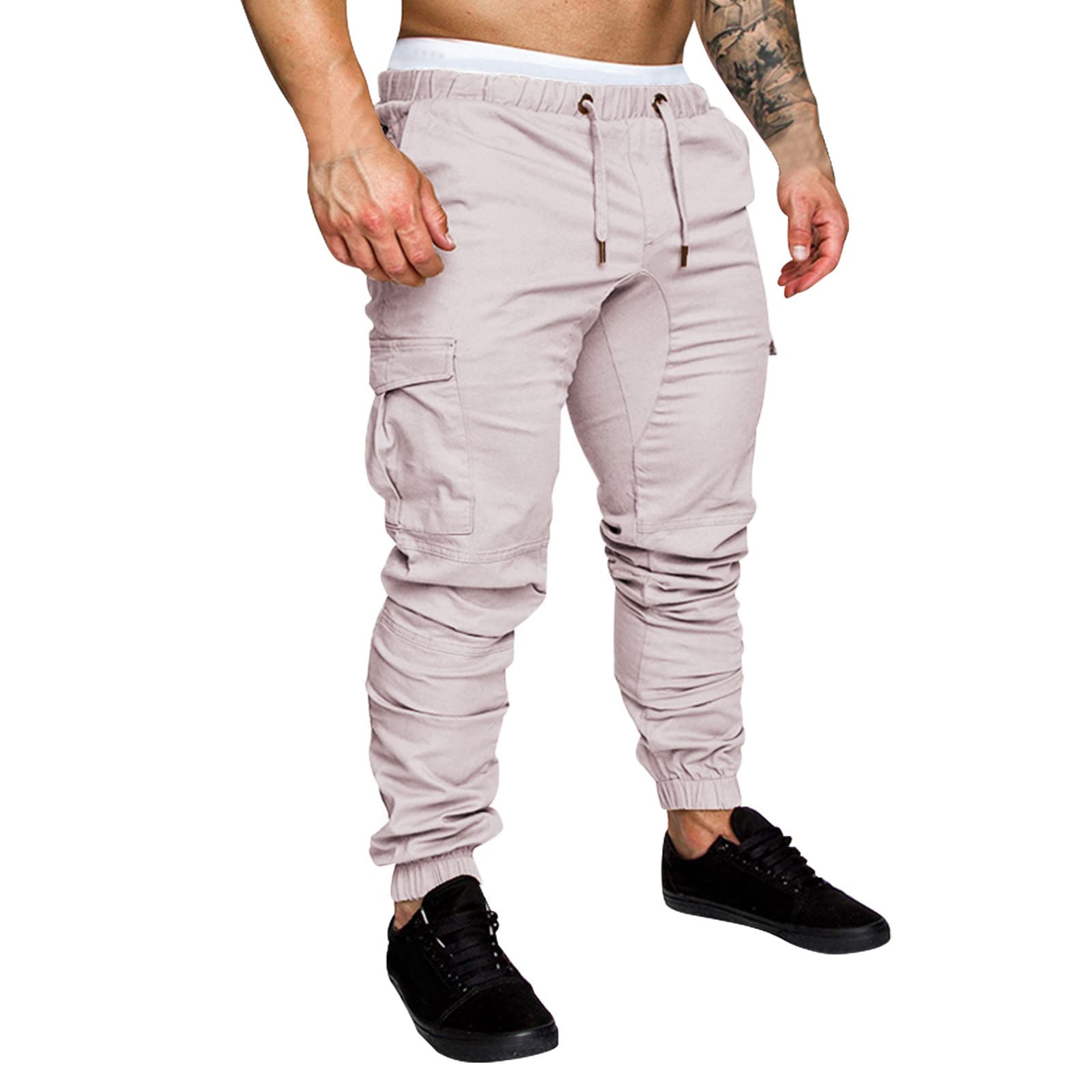 Durable Solid Color Men's Leggings & Trousers with Multiple Pockets - Comfortable Casual Pants for Work, Gym, and Outdoor Activities
