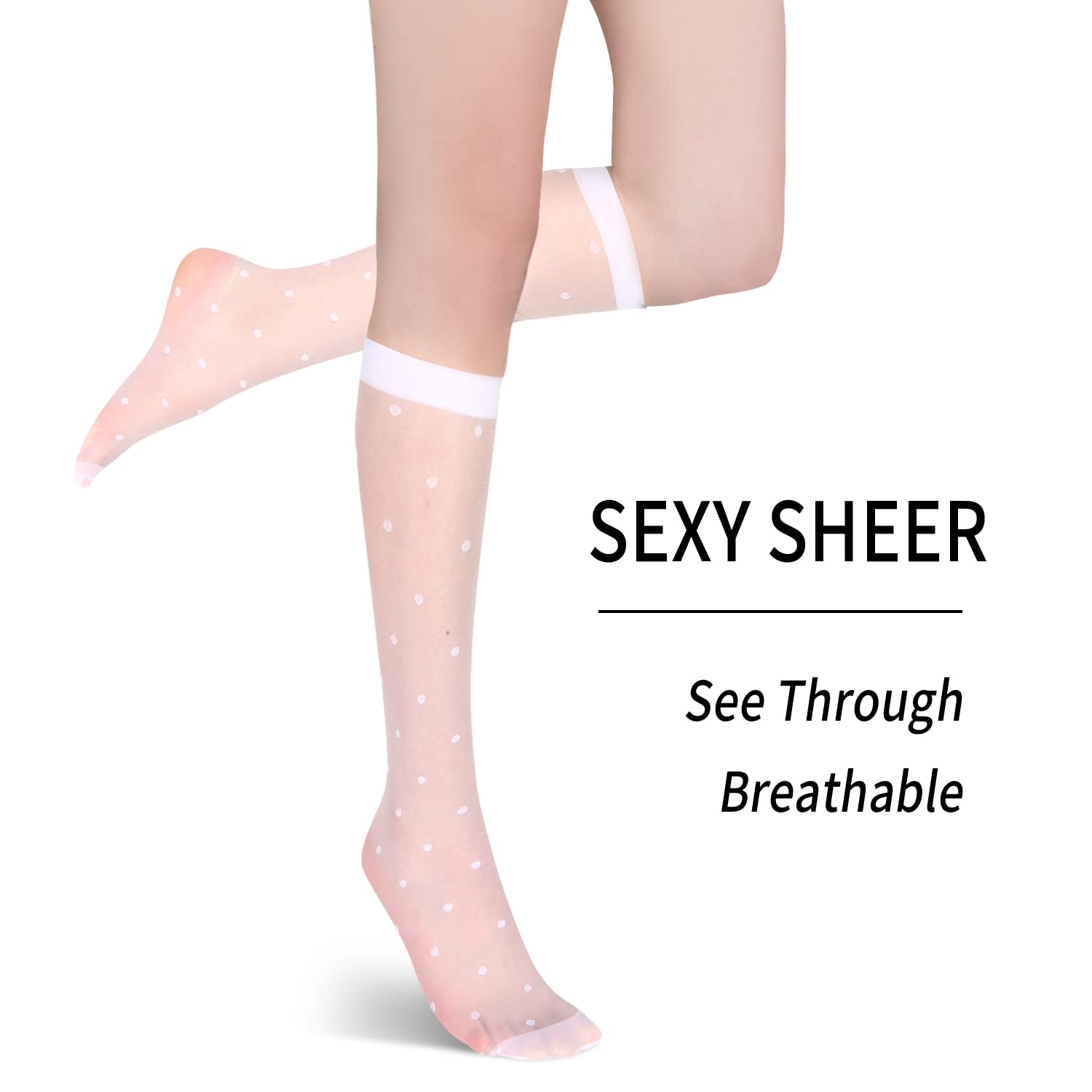 Benefeet Women's Sheer Knee High Socks - Black & White Lace Stockings for Kawaii Lolita Fashion