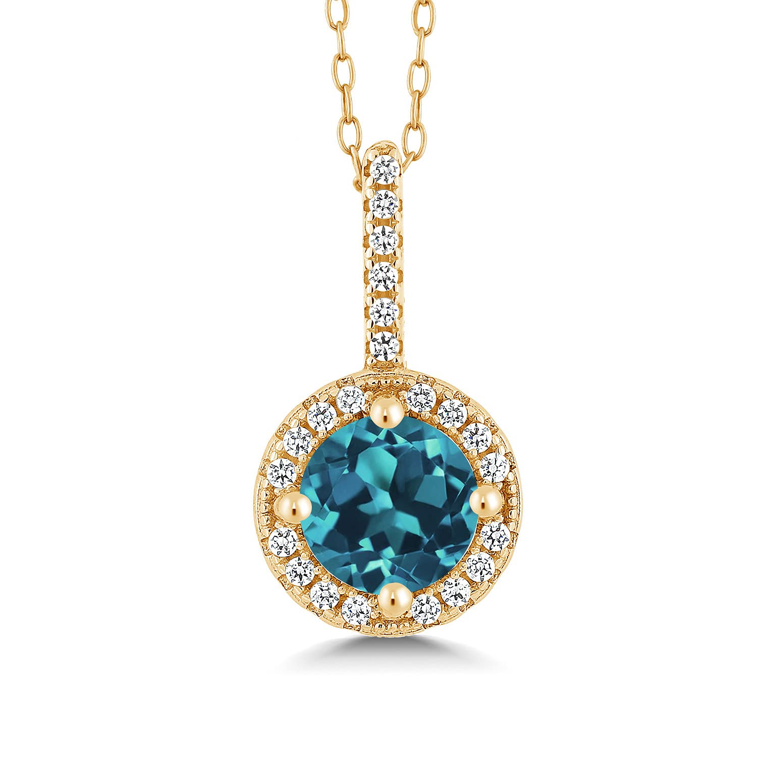 1.36 Ct Round London Blue Topaz Pendant - 18K Yellow Gold Plated Sterling Silver Jewelry for Women - Elegant Necklace for Gifts, Weddings & Special Occasions