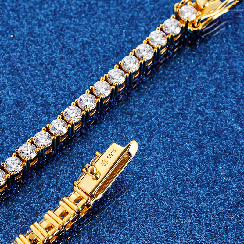 Moissanite Tennis Bracelet for Women - 925 Sterling Silver & 14k Gold Plated - Adjustable Sizes 6-8