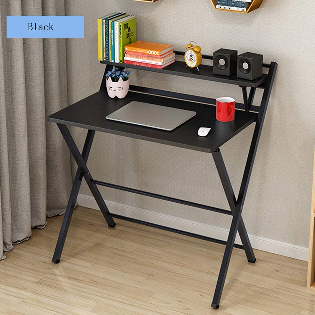 Foldable Computer Desk with Storage Shelf - Portable Laptop Table for Small Spaces, Home Office, Dorm Room | No Assembly Required, Sturdy Ancient Oak Design (Black) | Perfect for Remote Work, Studying & Compact Living Spaces
