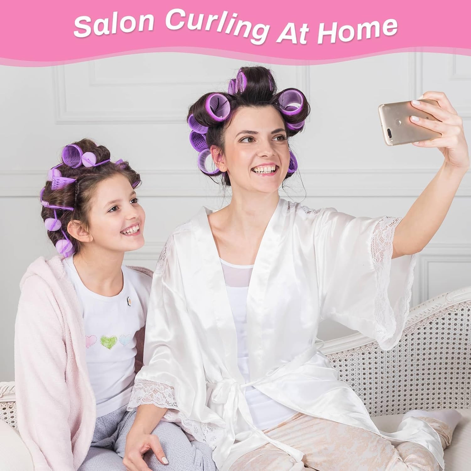 SIYAA Jumbo Rollers Hair Curlers 18-Piece Set - 6 Large Hair Rollers & 12 Hair Clips for Long to Medium Hair Volume & Curls (Purple) - Perfect for Salon-Quality Styling at Home, Parties & Special Occasions