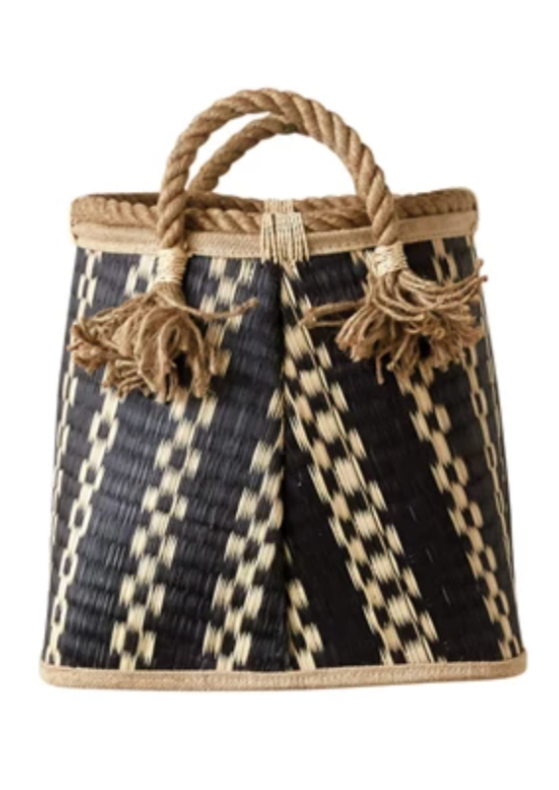 Natural Woven Wicker Storage Basket with Rope Handles - Perfect for Home Organization, Laundry, Picnics & Beach Trips