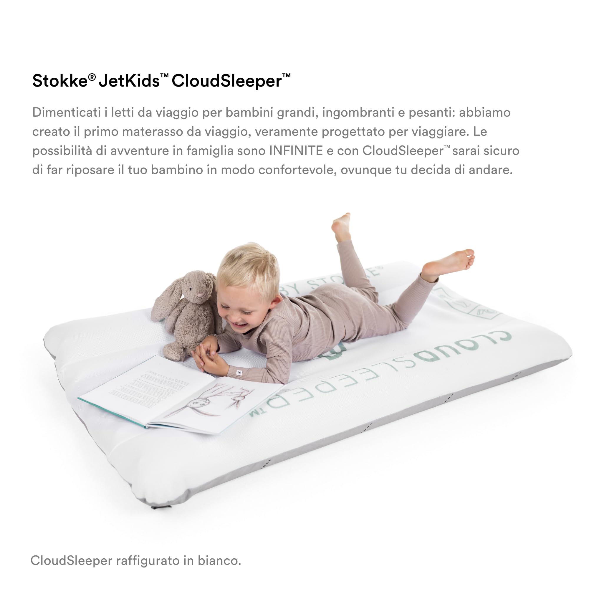 Stokke JetKids CloudSleeper Inflatable Kids Travel Bed with Integrated Pump & Packing Cube - Portable Toddler Sleeping Solution for Airplanes, Cars & Hotels - Best for Ages 2+ (Animal Family Design)