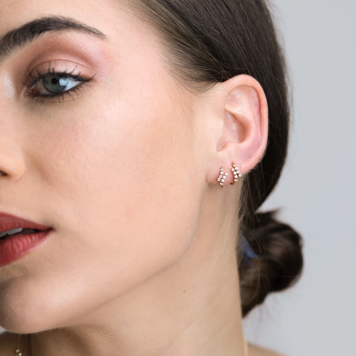 14k Rose Gold Diamond Double Curve Interlocking Huggie Earrings for Women – Perfect for Everyday Wear, Date Nights & Special Occasions