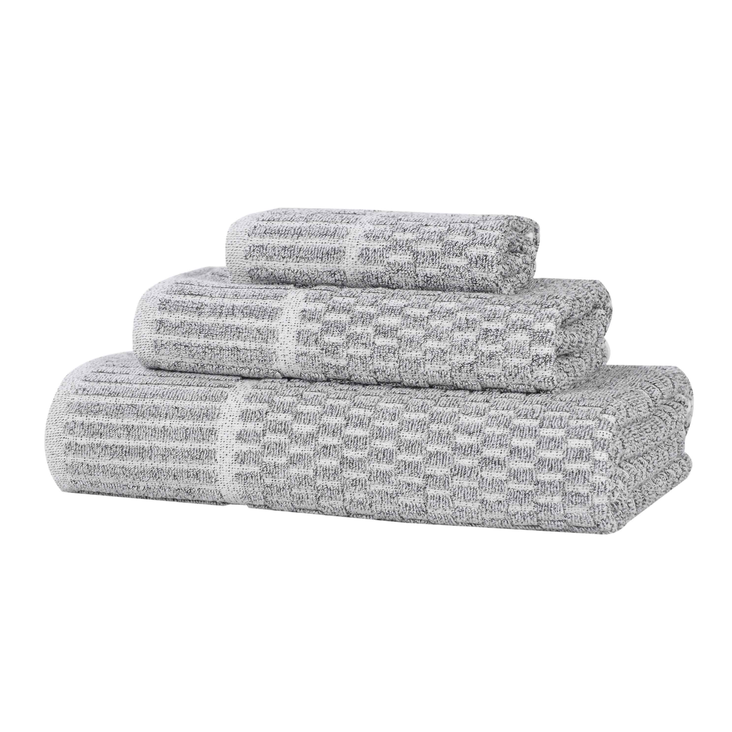 Premium Juno Cotton Blend Medium Weight Checkered Border 3-Piece Bath Towel Set - Soft, Absorbent & Quick-Drying for Bathroom, Spa & Guest Use