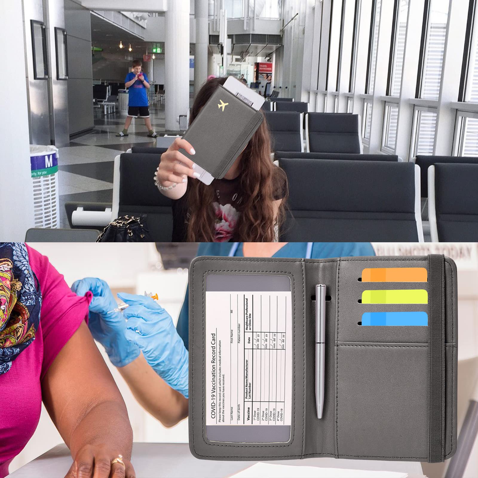 ZOPPEN RFID Blocking Passport Holder Wallet for Women & Men - Travel Document Organizer Cover Case with Secure ID Protection, Grey | Perfect for Airports, Vacations & Business Trips