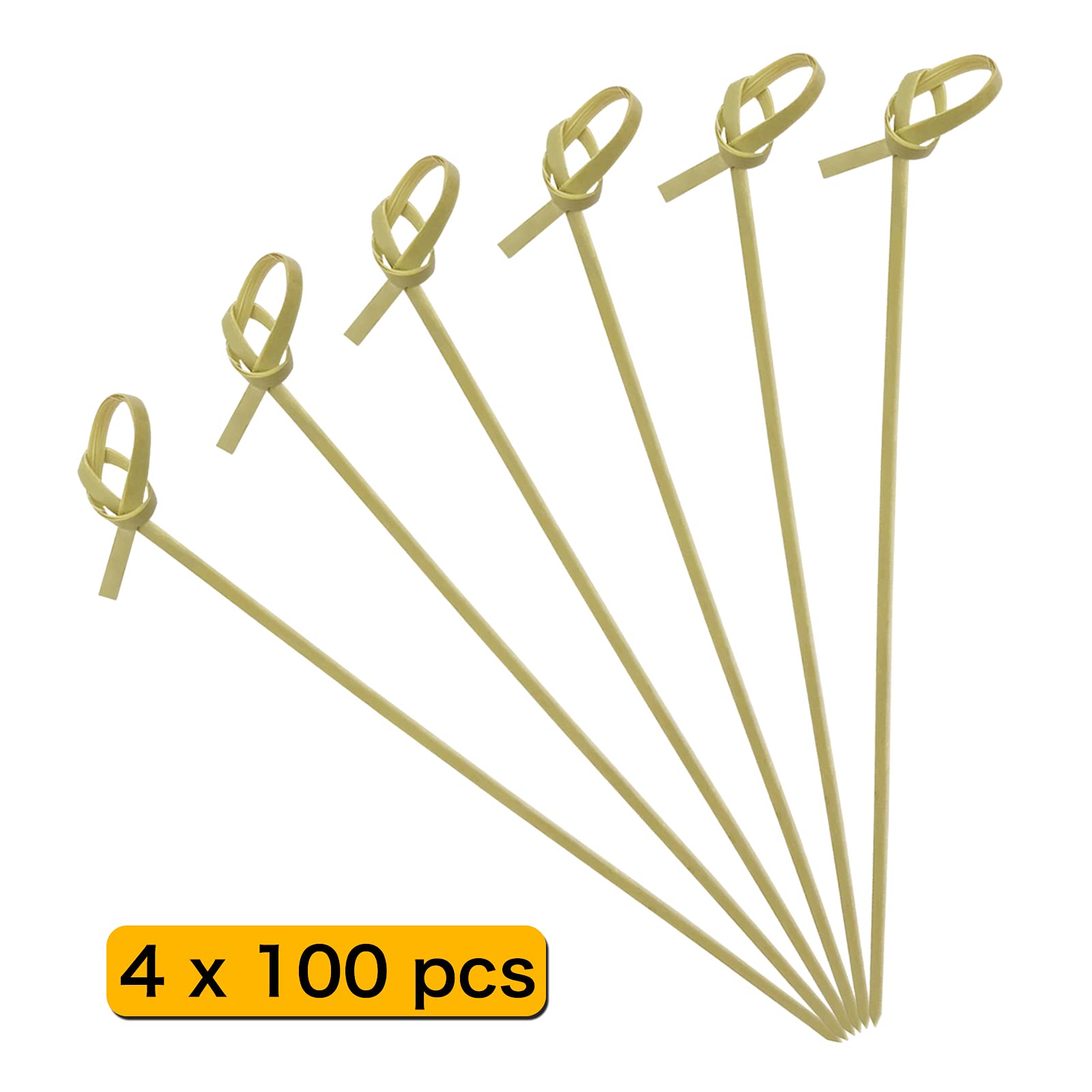 Premium Blue Top Bamboo Cocktail Skewers - 6 Inch Pack of 400 with Looped Knot - Eco-Friendly Toothpicks for Appetizers, Cocktail Parties, BBQ Snacks, Club Sandwiches, Fruits & Drinks - Perfect for Entertaining, Catering & Home Use