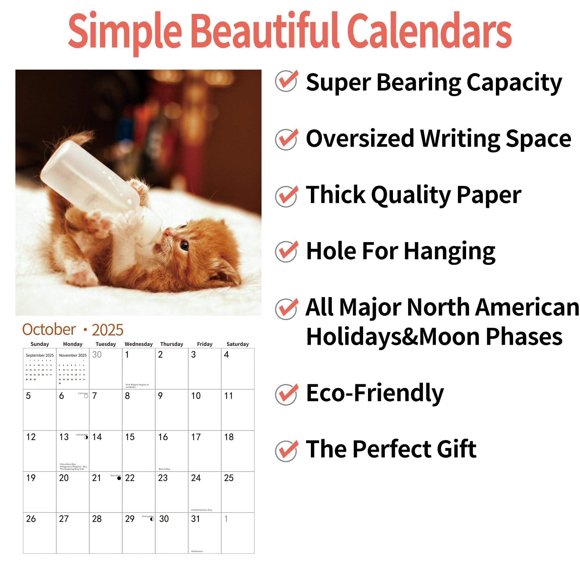 2025 Wall Calendar with Adorable Baby Kittens - January to December 2025 | 12