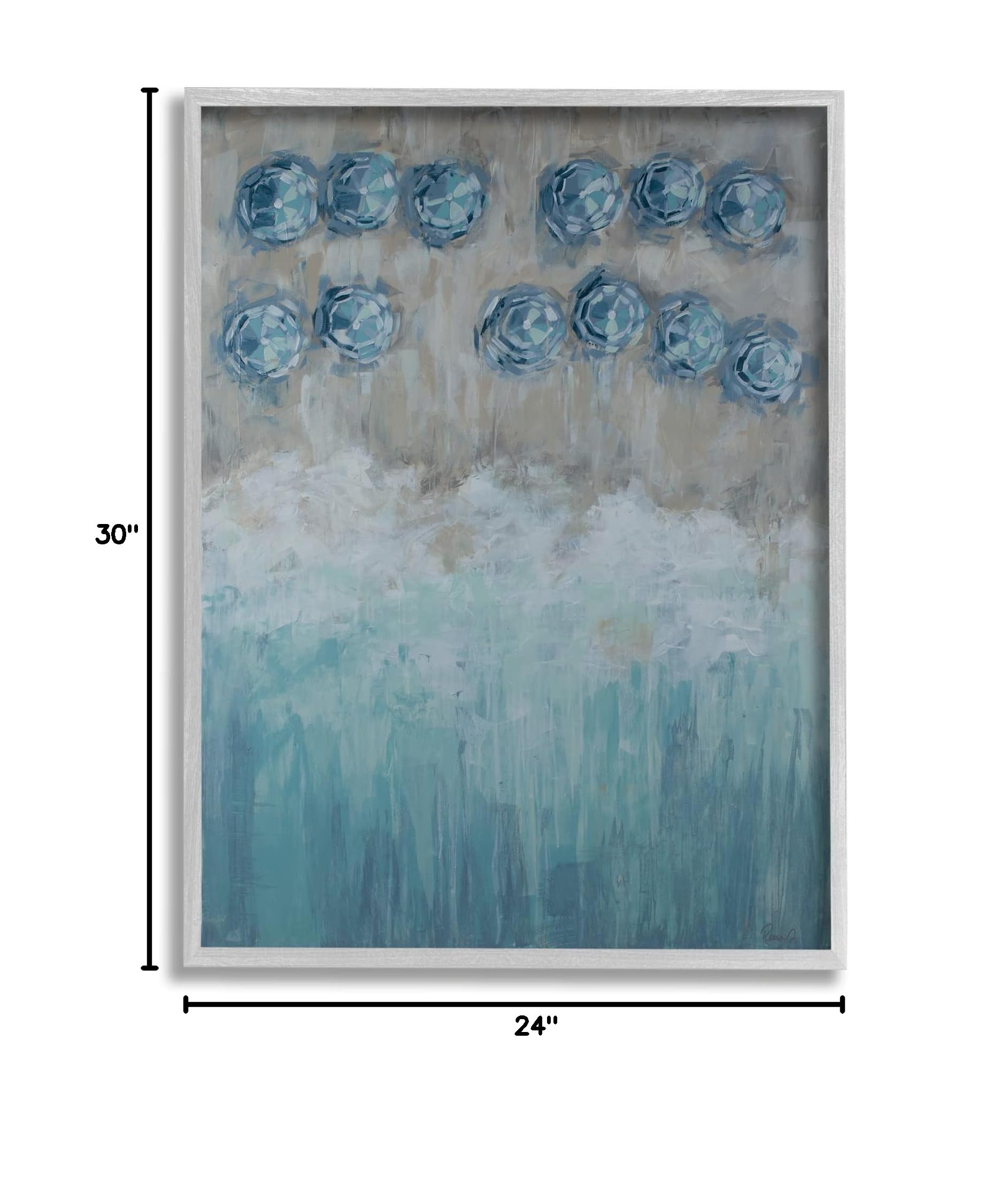 Stupell Industries Abstract Blue Umbrella Ocean Beach Painting - Grey Framed Coastal Wall Art 24