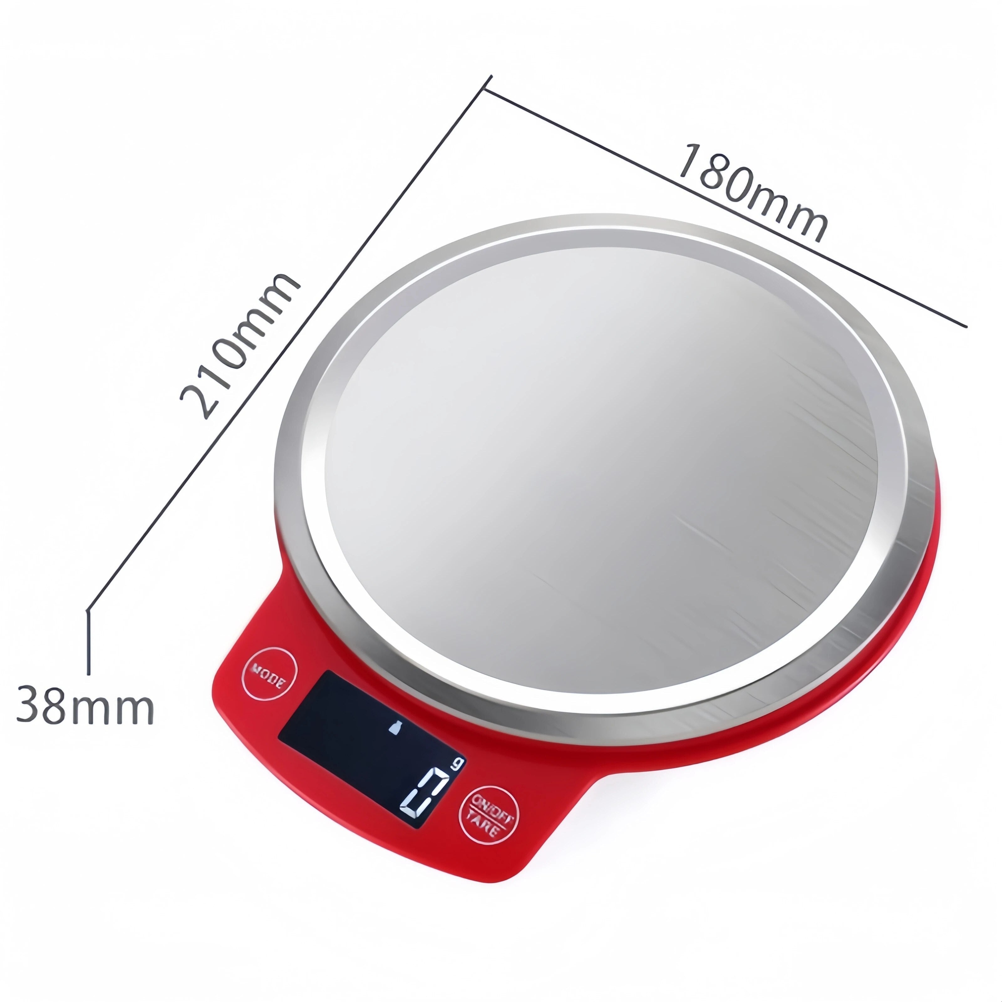 ANYCO Anygleam Digital Stainless Steel Kitchen Scale - 3kg/6.6lb Capacity, Precision Food Scale for Baking, Cooking & Portion Control - Compact Round Design in Red (Ideal for Home Kitchen & Professional Use)