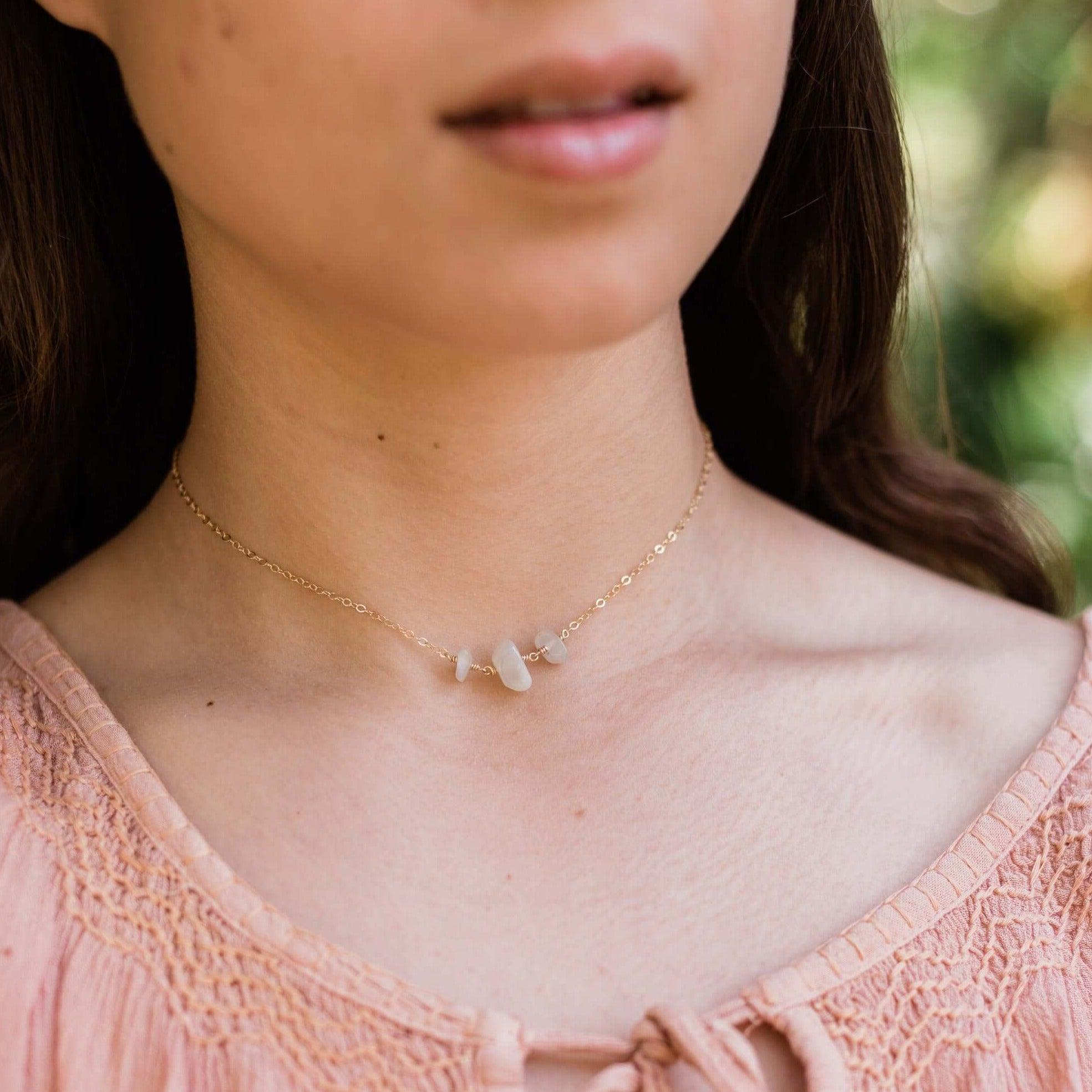 Elegant White Moonstone Beaded Chain Choker Necklace for Women | Boho Chic Jewelry Gift for Bridesmaids, Birthday & Anniversary | Perfect for Weddings, Parties & Everyday Wear