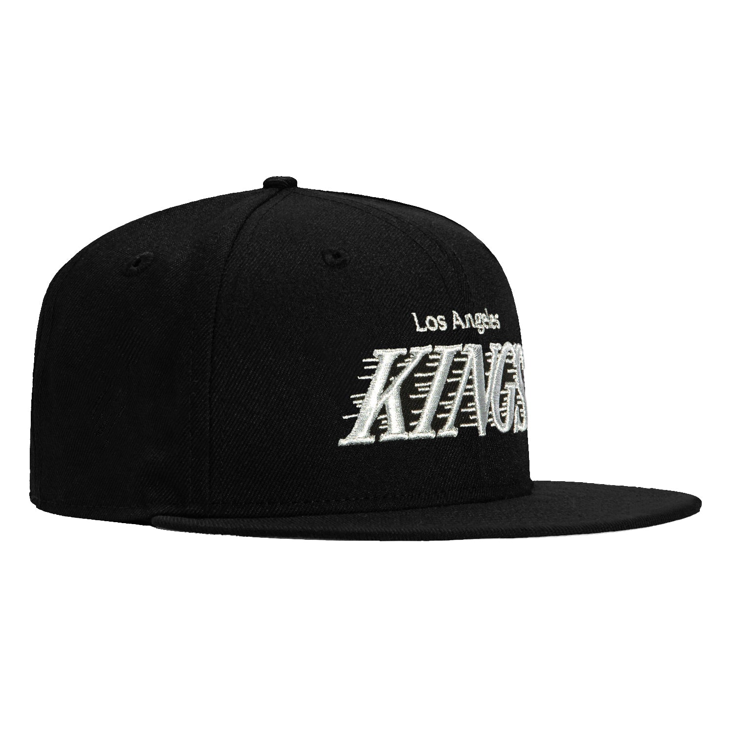 New Era 59Fifty Los Angeles Kings Word Hat - Black & Metallic Silver Snapback | Official NHL Licensed Baseball Cap for Men & Women | Perfect for Sports Fans, Game Day & Streetwear Fashion