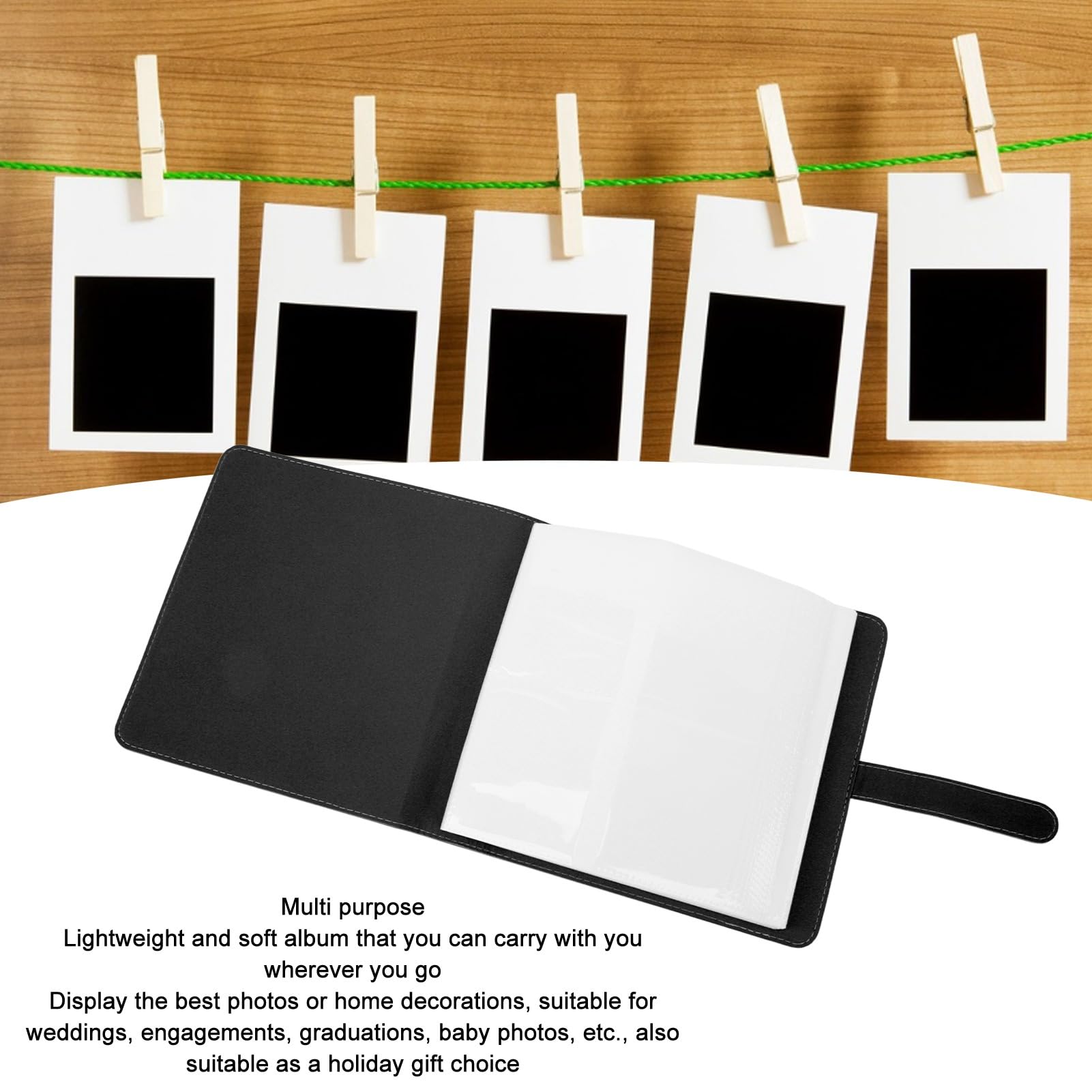 Premium PU Leather Photo Album - Large Capacity Mini Film Photocard Book for Camera Pictures, Polaroids & Memories (Black) - Perfect for Travel, Weddings & Scrapbooking
