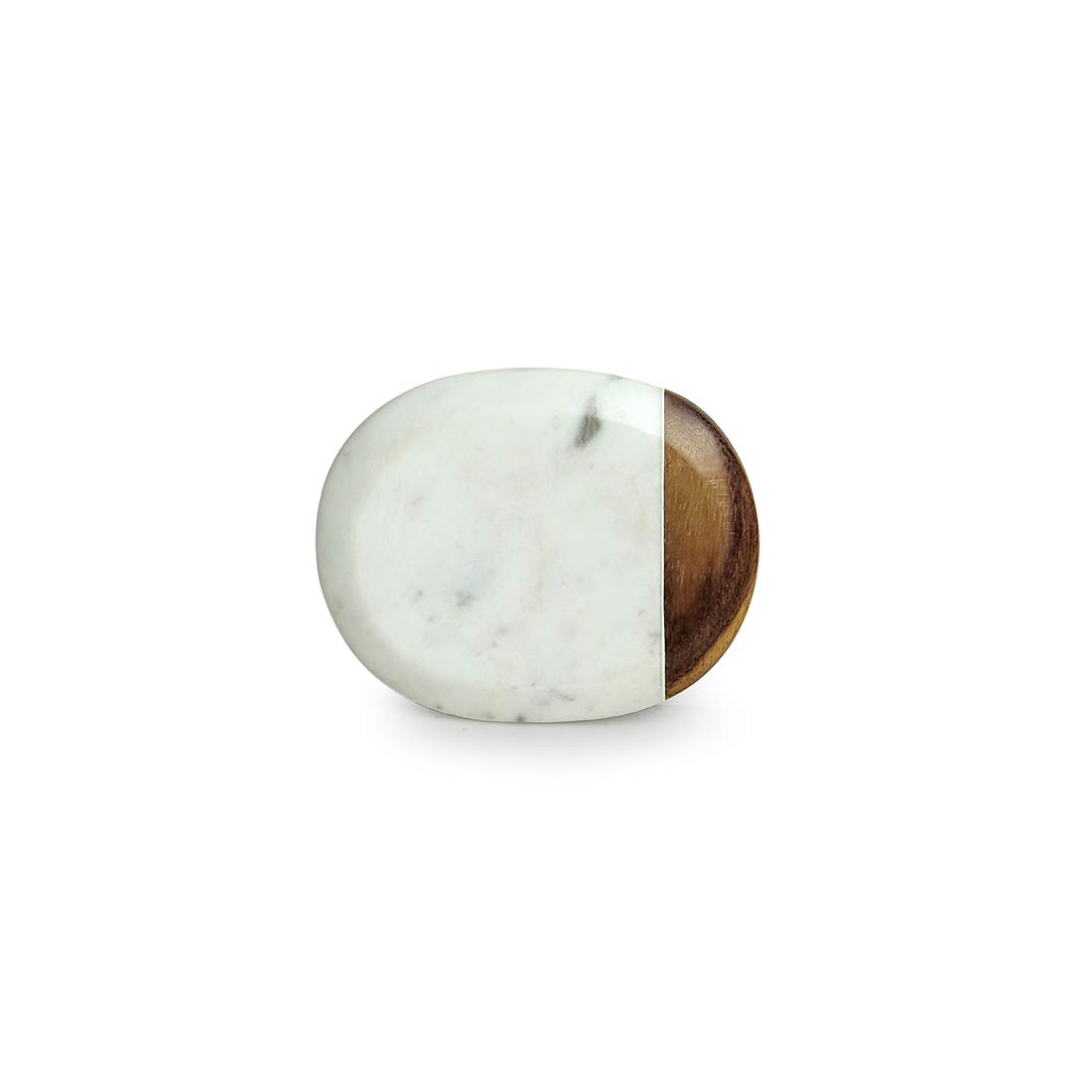 Premium White Elliptical Coasters Set of 4 - Mango Wood & Marble Fusion - Elegant Drink Coasters for Coffee Table, Office Desk, Dining Table - Perfect for Hot & Cold Beverages, Home Decor, and Gift Giving