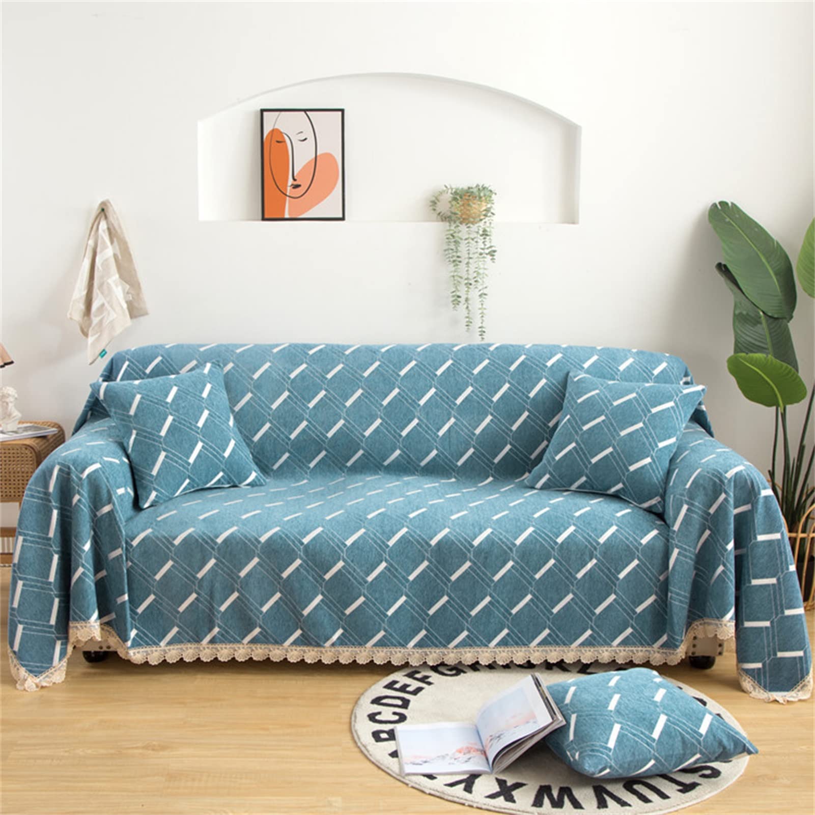 ERFHJ Striped Sofa Covers - L-Shaped Sectional Couch Covers, Geometric Design 2-Cushion Slipcover (J-180x240cm) - Pet-Friendly Furniture Protector for Dogs & Cats - Perfect for Living Room, Family Room & Home Decor