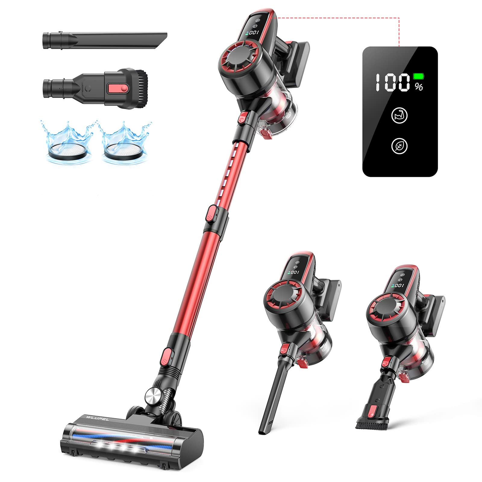 WLUPLE Cordless Stick Vacuum Cleaner - 30KPA Powerful Suction, 350W Lightweight Handheld Vacuum with LED Display | Ultra-Quiet for Hardwood Floors, Carpets & Pet Hair | Perfect for Home, Office & Car Cleaning