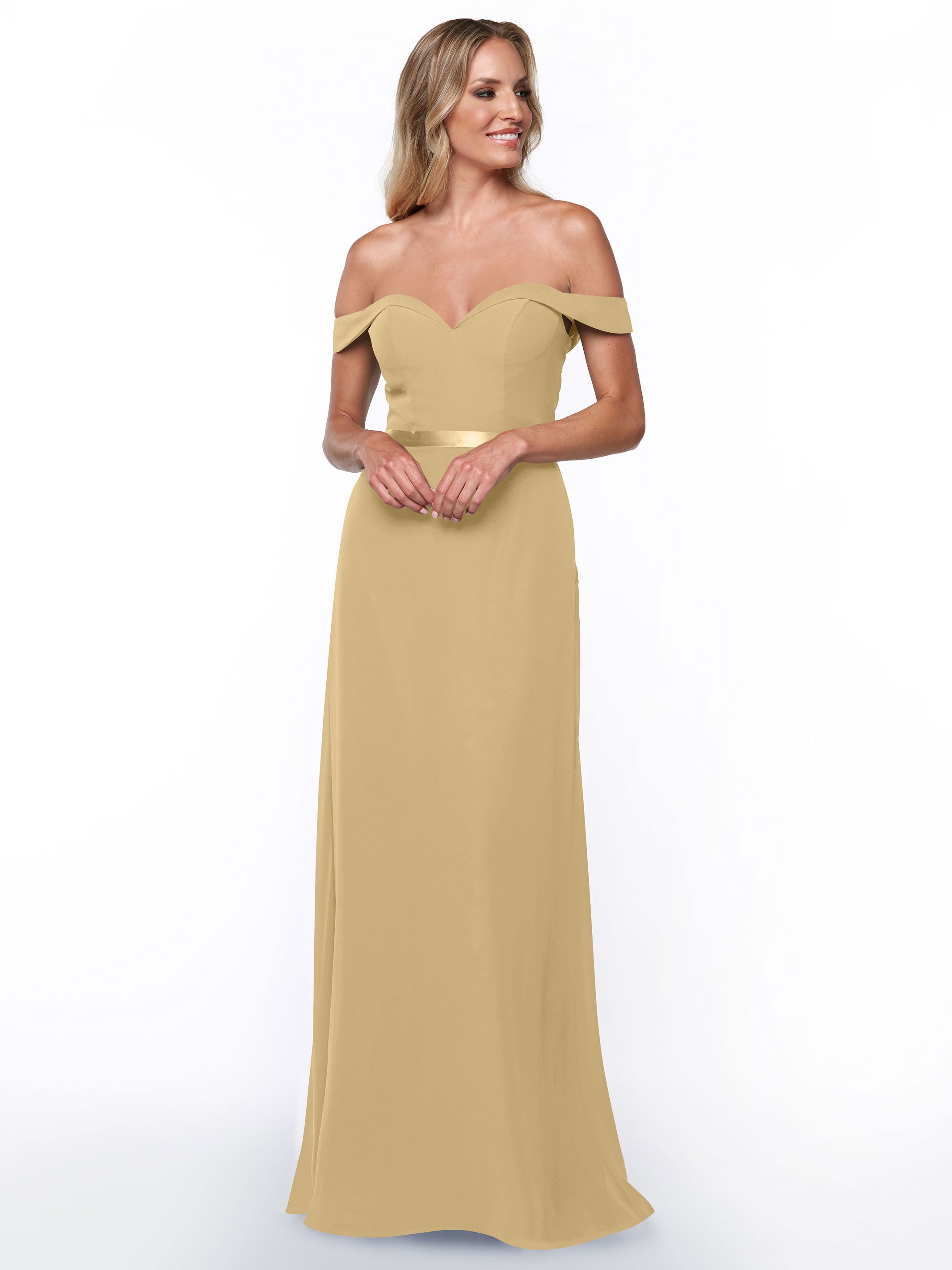 Elegant Off-The-Shoulder Chiffon A-Line Bridesmaid Dress with Sash - Perfect for Weddings, Formal Events & Special Occasions