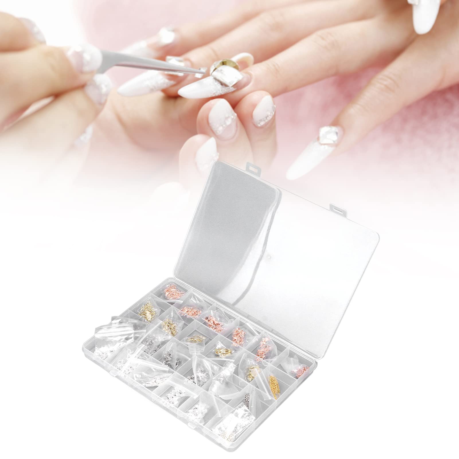 Bow Knot Nail Art Rhinestones - 24 Grid DIY Jewelry Making Decoration for Nails, Rings & Accessories - Perfect for Bridal, Party & Home Crafts