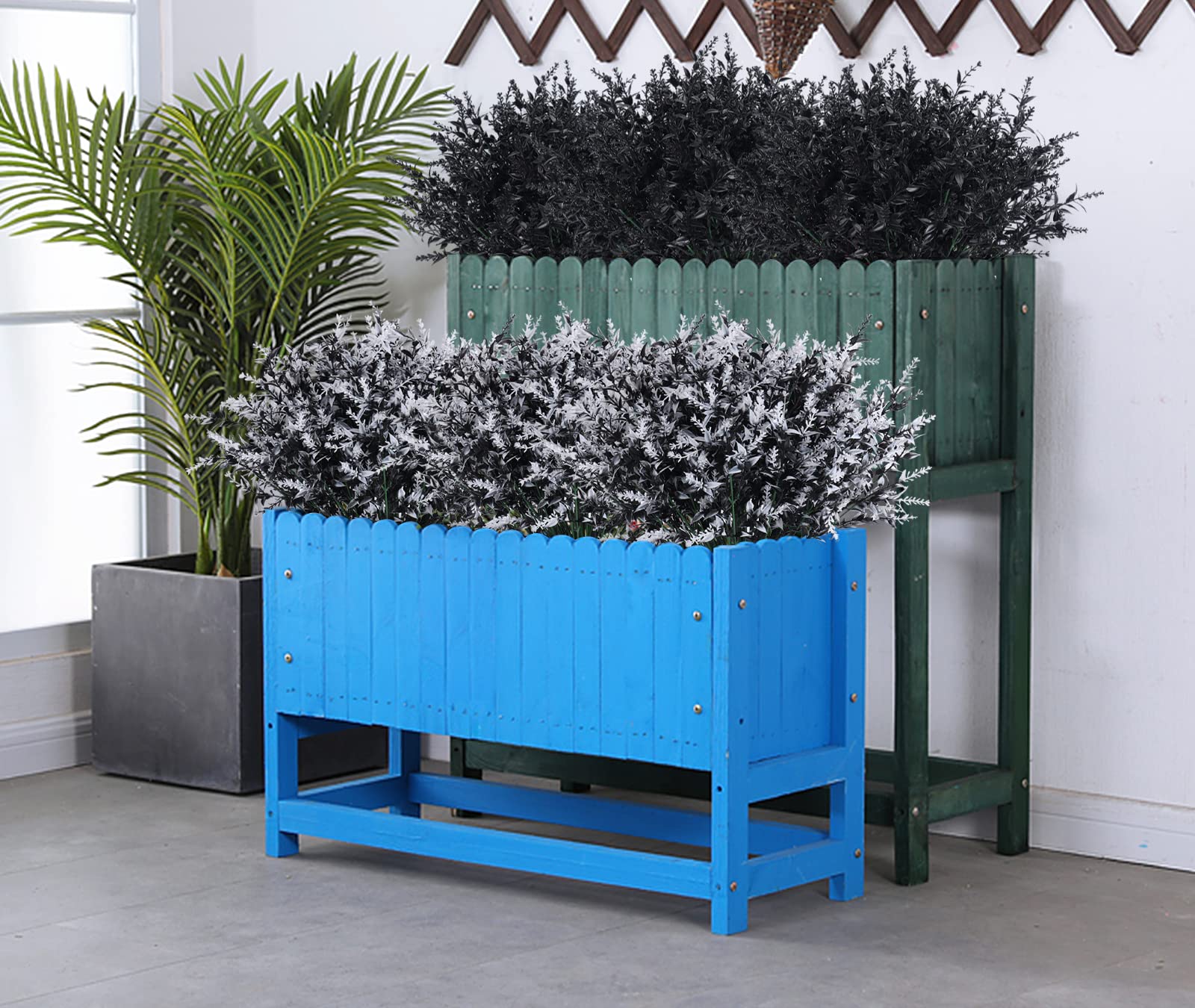 RECUTMS 20 Bundles Black & White Artificial Lavender Flowers - UV Resistant Faux Outdoor Plants for Indoor/Outside Decor - Perfect for Hanging Baskets, Wedding Centerpieces, and Home Garden Decorations