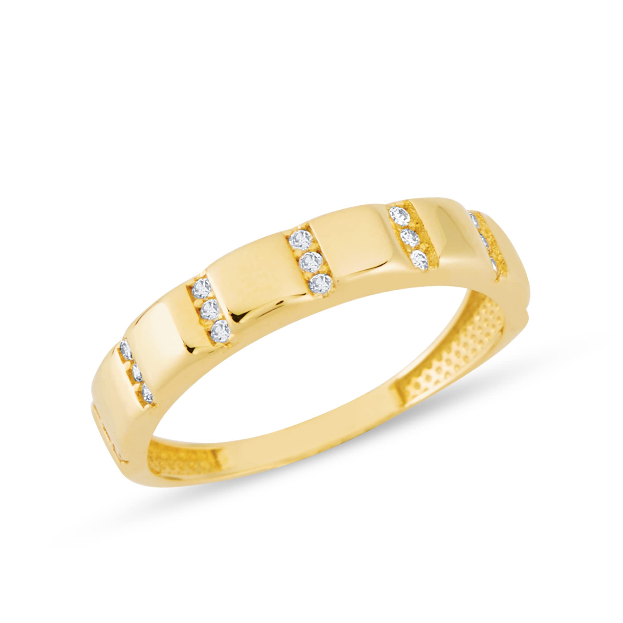 14K Solid Gold Dainty Stacking Eternity Ring with Round-Cut Cubic Zirconia Stones - Wedding, Anniversary, Promise Ring - Minimalist Fine Jewelry for Women & Teens - Yellow/White/Rose Gold Options - Size 4.5-12 - Perfect for Everyday Wear, Date Nights & Special Occasions