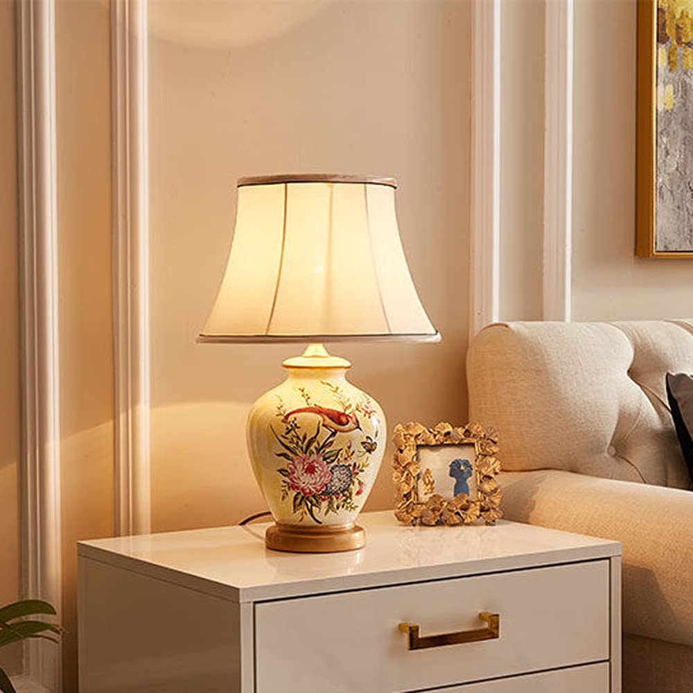 Hand-Painted Chinese Flower & Bird Porcelain Table Lamp - Elegant Bedside Lamp for Bedroom, Living Room, Study & Hotel Decor | Perfect for Reading, Relaxation & Home Decoration