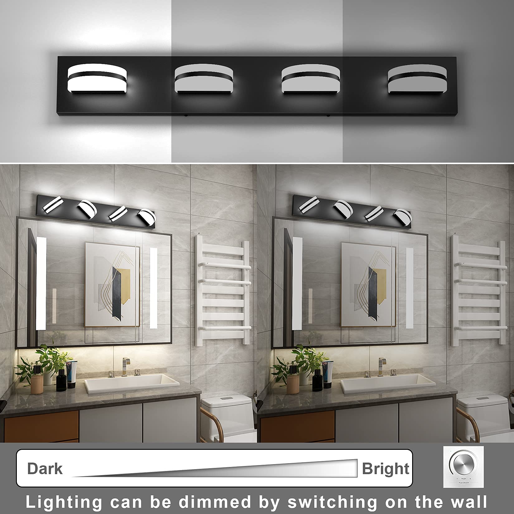 Aipsun Modern Black LED Bathroom Vanity Light - Up and Down Lighting Fixture for Mirror, Wall Sconce, Dressing Room & Powder Room Decor
