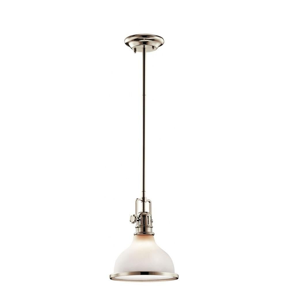 Vintage Farmhouse Pendant Light - Etched Glass Shade with White Interior & Polished Nickel Finish - Perfect for Kitchen Island, Dining Room, or Entryway Lighting
