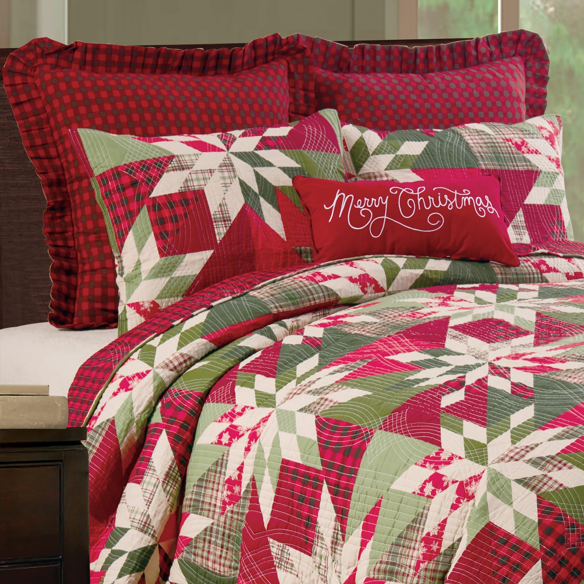 Rustic Buffalo Check Christmas Quilt Set - Full/Queen 3-Piece Reversible Bedding | Machine Washable Cabin Decor | C&F Home Northlyn Red Lodge Collection | Perfect for Holiday Home Styling & Cozy Winter Nights