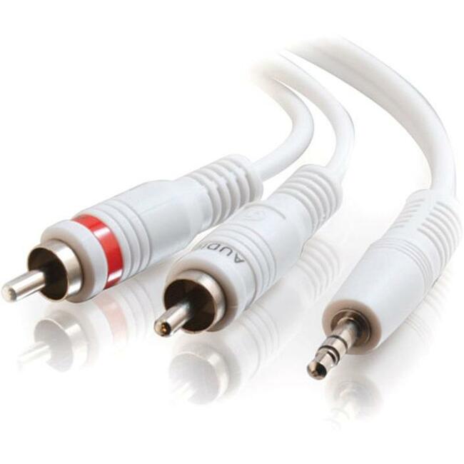 25Ft 3.5mm Male to Dual RCA Male Stereo Audio Y Cable - White | Premium Audio Splitter for Home Theater, Car Stereo & Speaker Systems