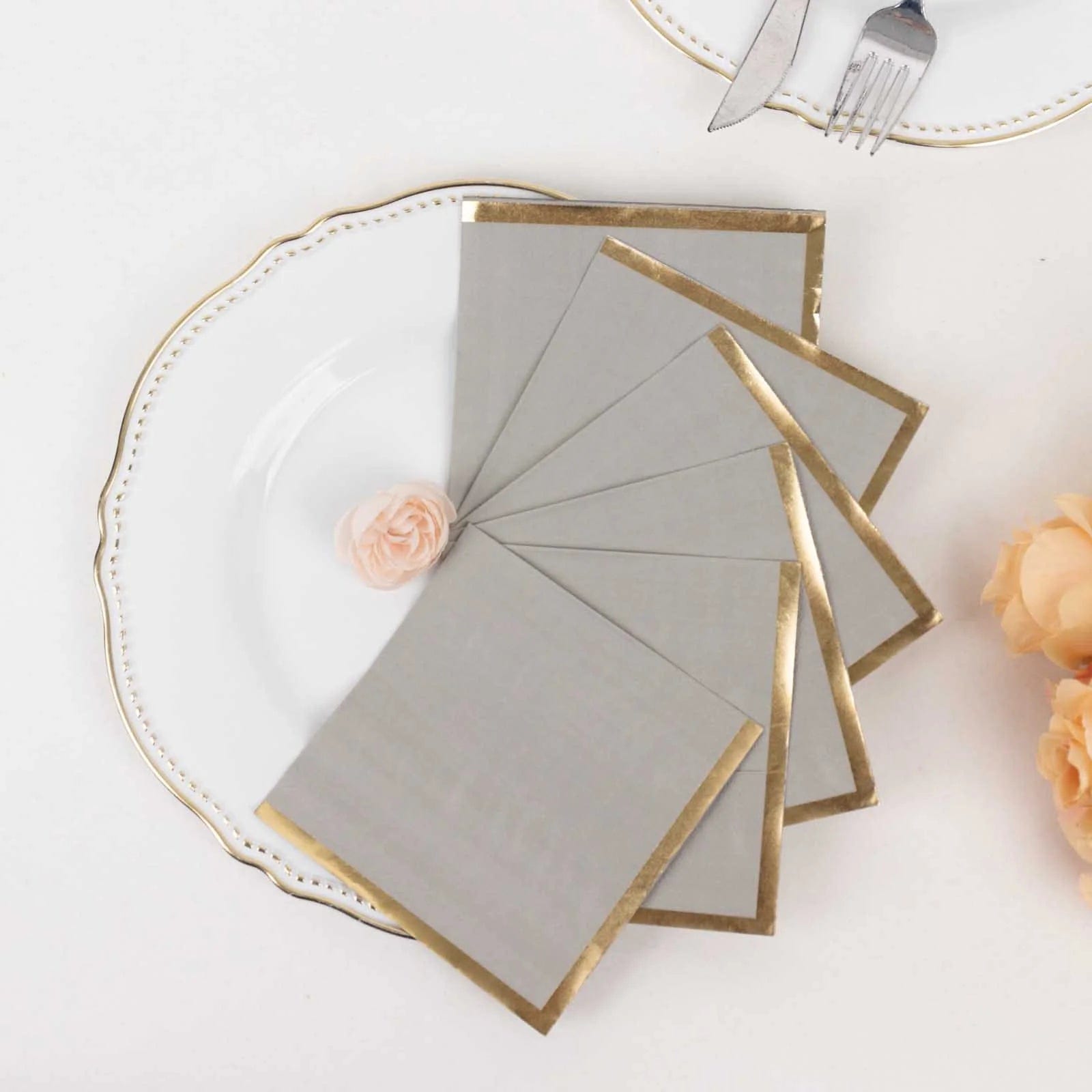 50 Soft 2-Ply Disposable Dinner Cocktail Napkins with Gold Foil Edge - Elegant Party Tableware for Weddings, Events & Home Entertaining
