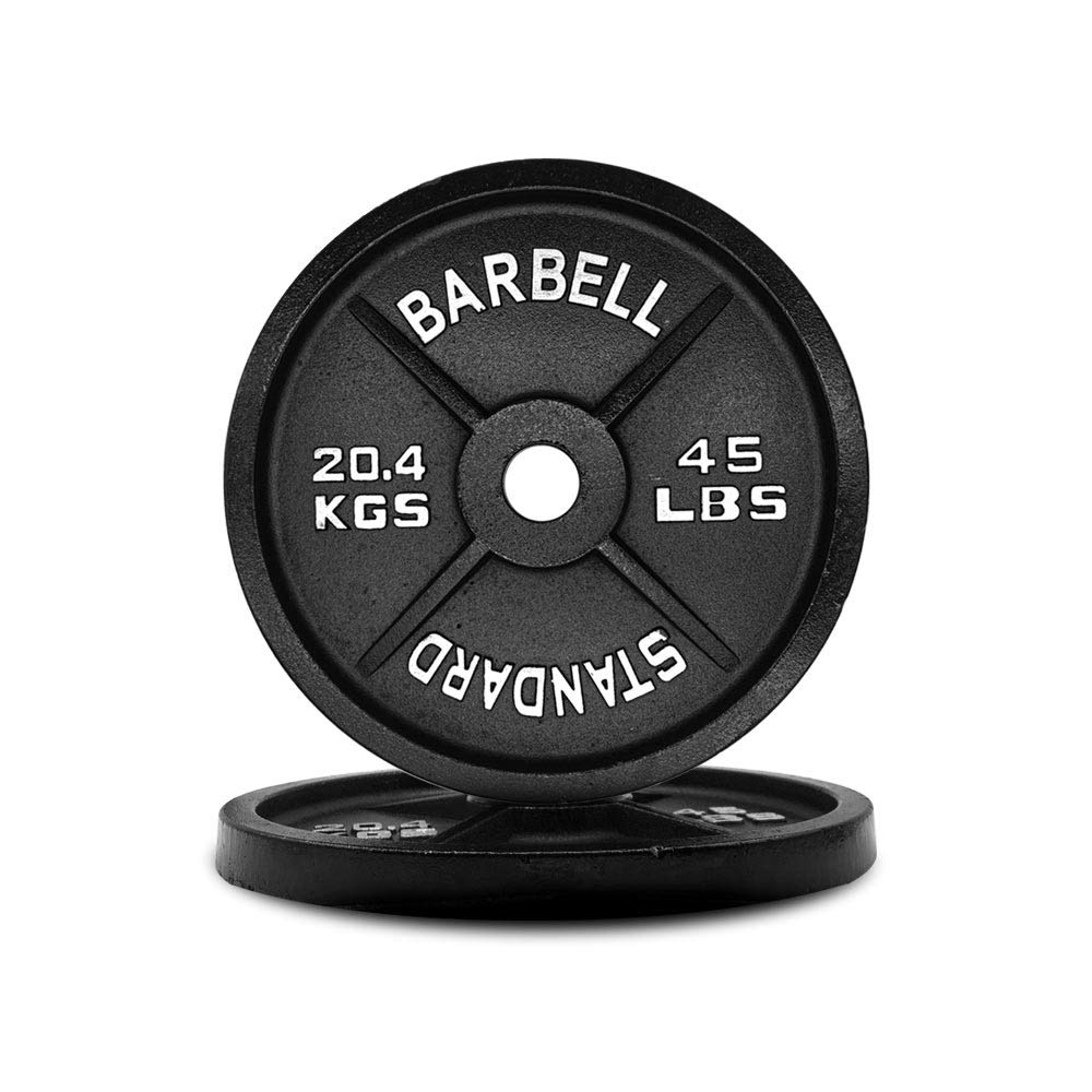 Olympic Barbell Weight Plates 2 Inch Hole - Solid Cast Iron Gym Plates 25LB, 35LB, 45LB Pair - Strength Training & Weightlifting Equipment for Bodybuilding, Powerlifting, CrossFit - Perfect for Home Gym & Commercial Fitness Centers